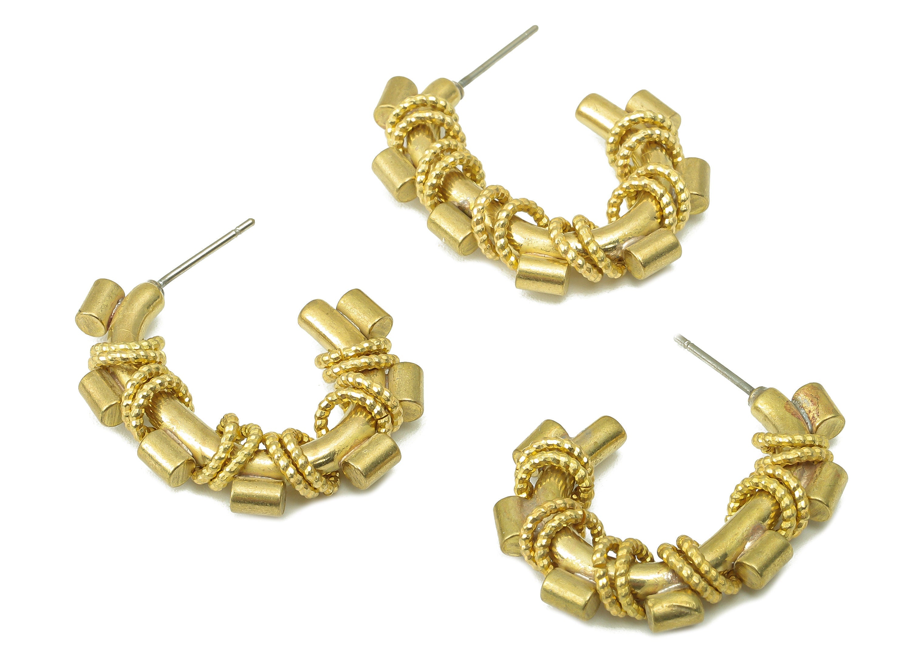 Raw Brass Oval Rectangle Hoop Stud Earring - Brass Cylindrical Earring Stud -Open Chain Hoop Earring Post -31.21x 24.12x 4.92mm- PP8332 - DOMEDBAZAAR