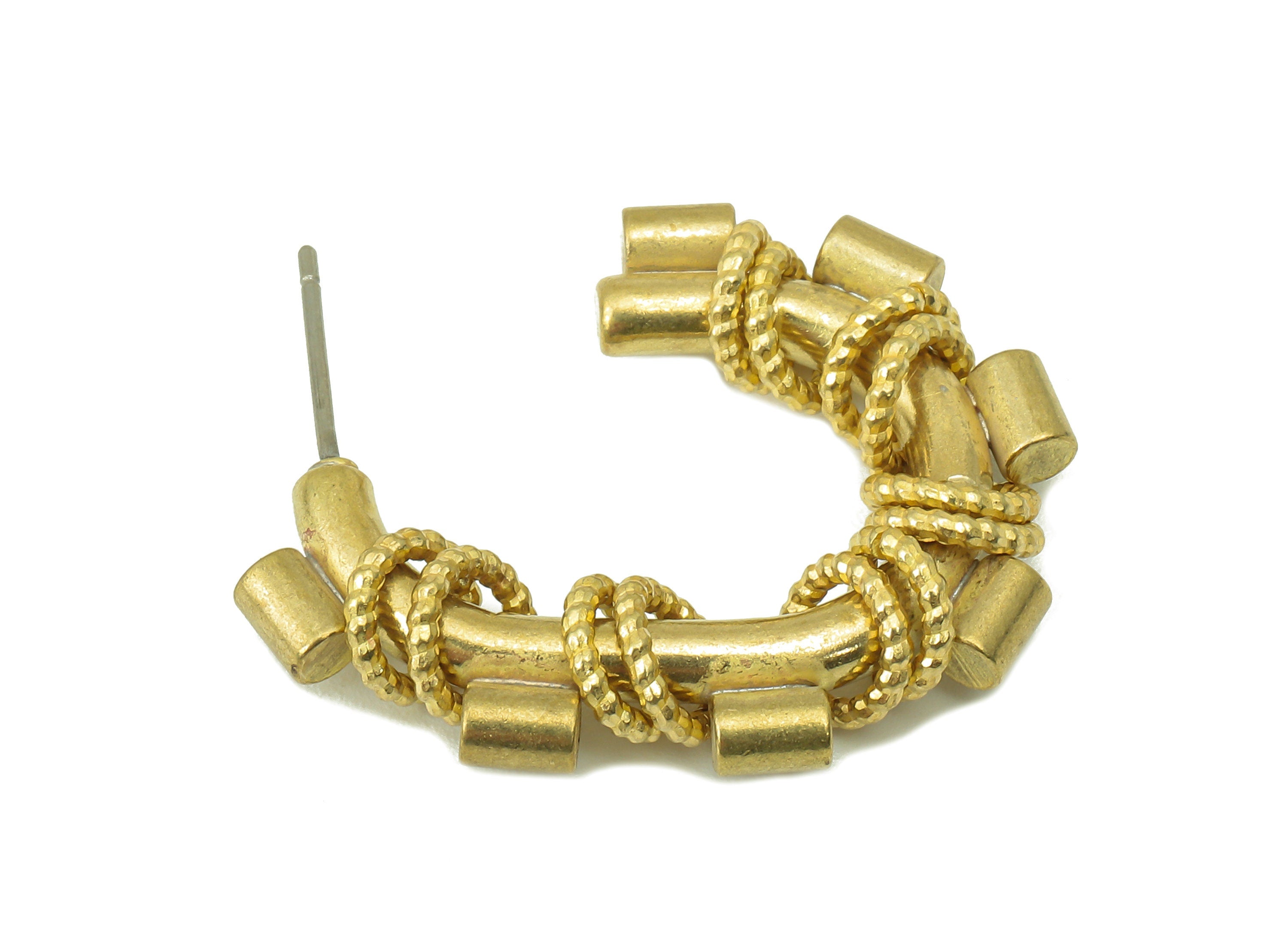 Raw Brass Oval Rectangle Hoop Stud Earring - Brass Cylindrical Earring Stud -Open Chain Hoop Earring Post -31.21x 24.12x 4.92mm- PP8332 - DOMEDBAZAAR
