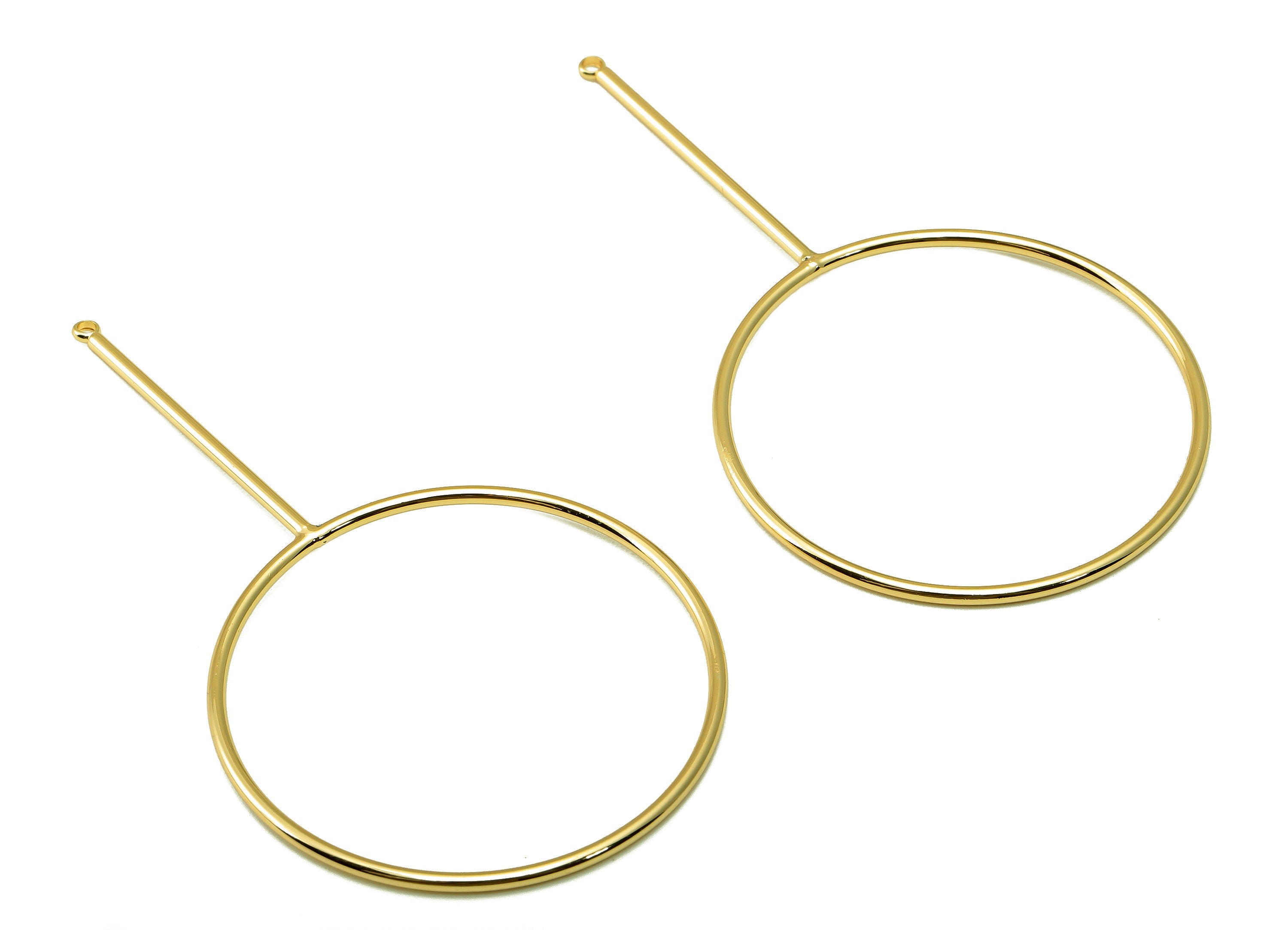 Brass Circle Earring Hoop Charm - Brass Wire Earring Hoop - Gold Huge Earring Wire Hoop - 18K Real Gold Plated Brass - 72x40x1.5mm- RGP6594 - DOMEDBAZAAR