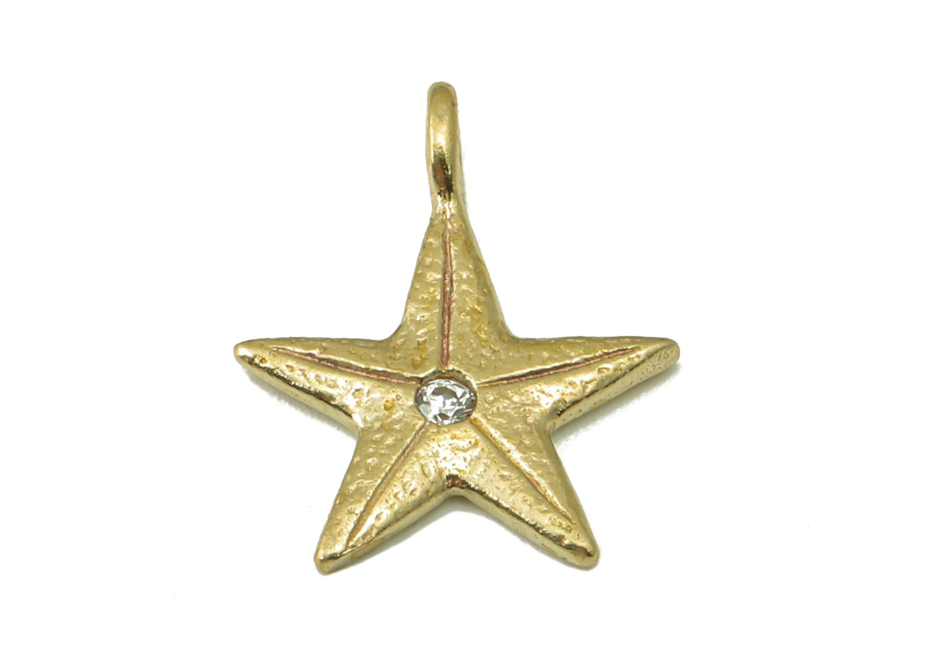 Raw Brass Zircon Star Necklace Pendant-Raw Brass Star Pendant Necklace Pendant-Jewelry Making Supplies-16.14x 14.09 x 2.36mm-PP8386 - DOMEDBAZAAR
