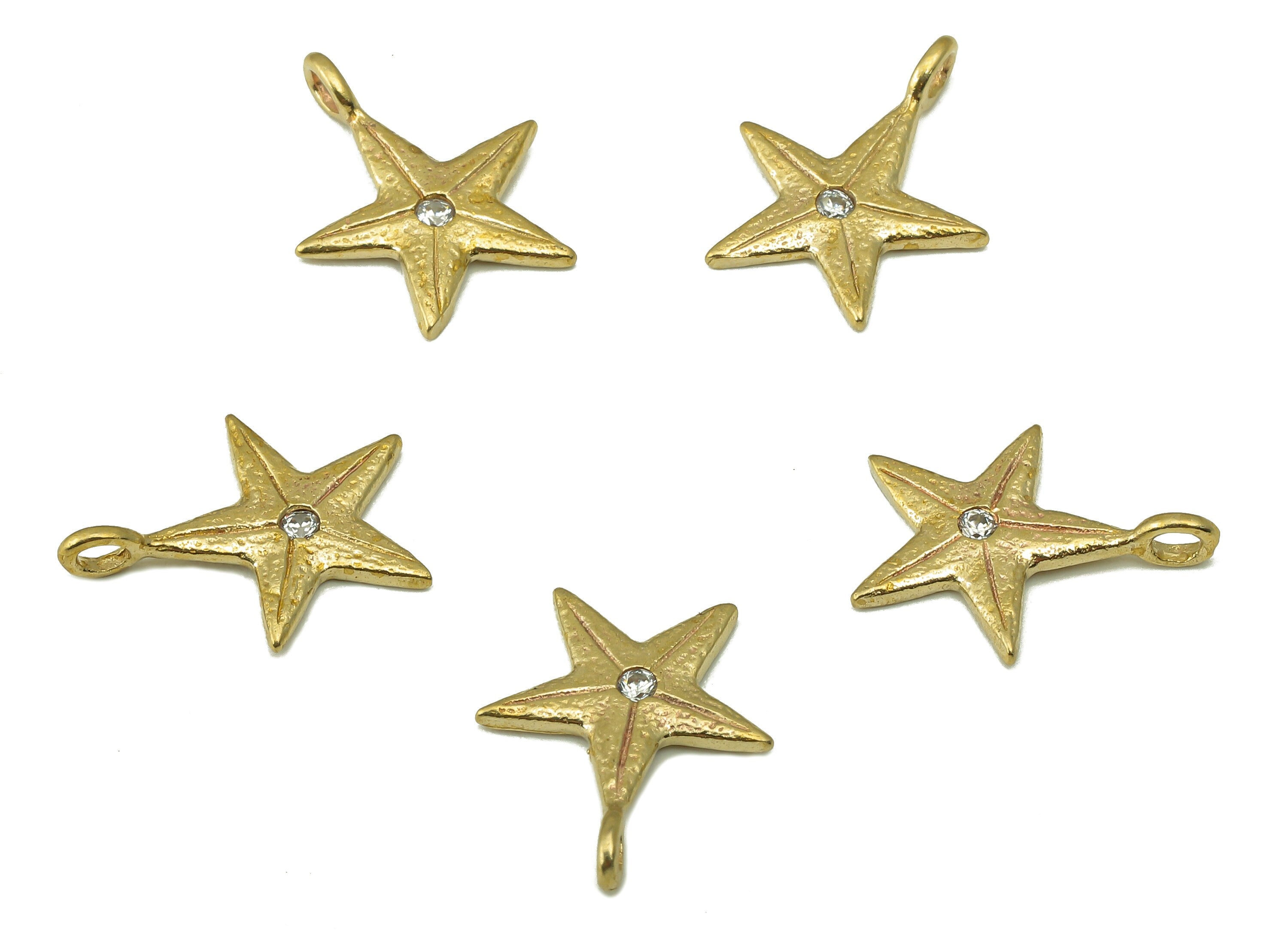 Raw Brass Zircon Star Necklace Pendant-Raw Brass Star Pendant Necklace Pendant-Jewelry Making Supplies-16.14x 14.09 x 2.36mm-PP8386 - DOMEDBAZAAR