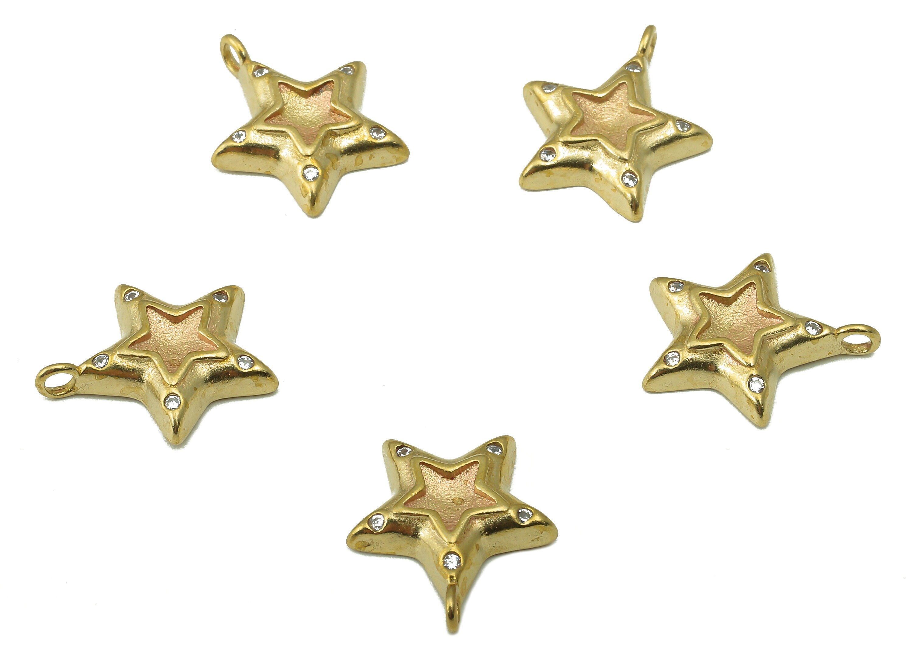 Raw Brass Zircon Star Necklace Pendant-Raw Brass Star Pendant Necklace Pendant-Jewelry Making Supplies-15.91x 13.03 x 1.36mm-PP8387 - DOMEDBAZAAR