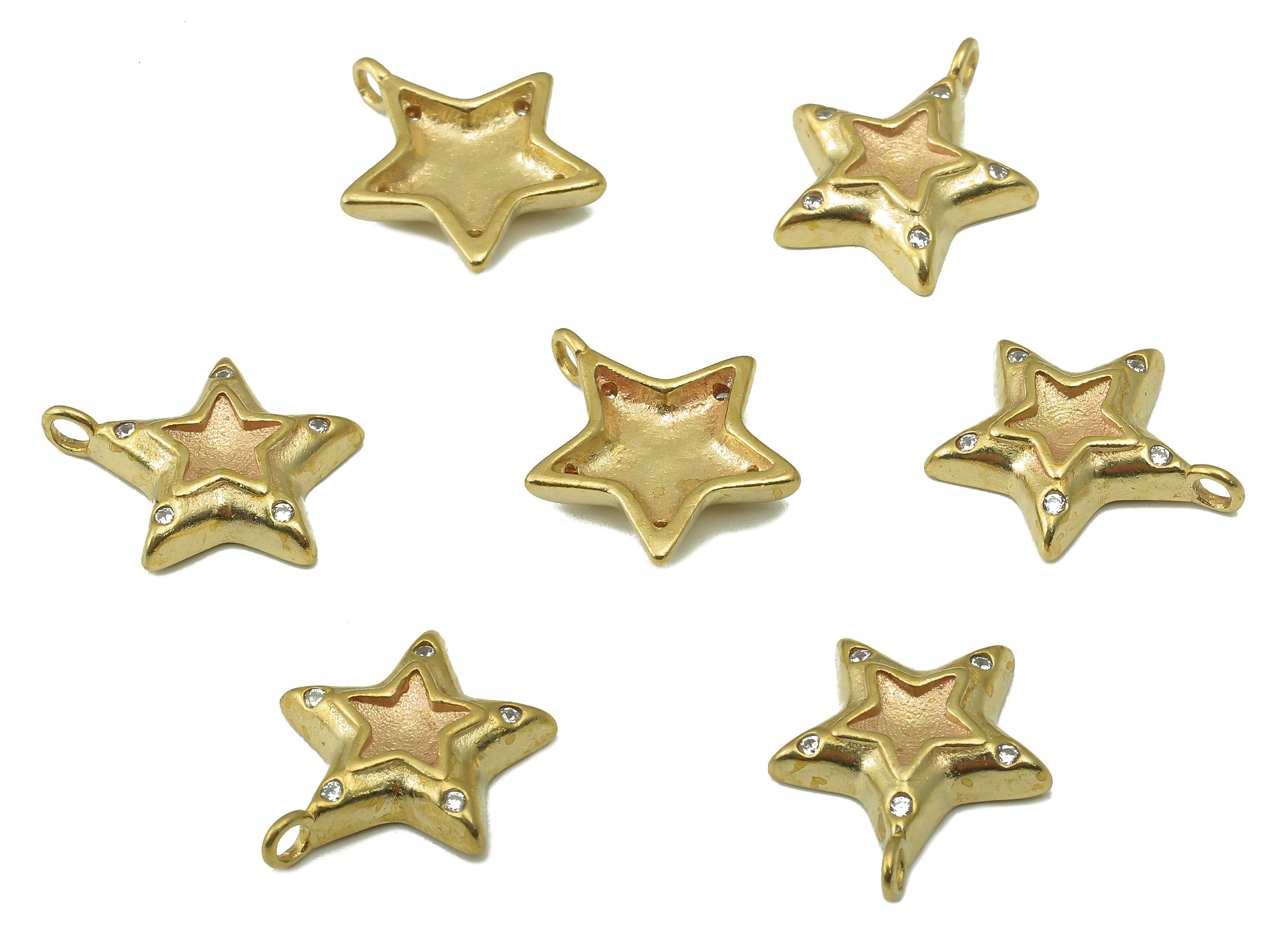 Raw Brass Zircon Star Necklace Pendant-Raw Brass Star Pendant Necklace Pendant-Jewelry Making Supplies-15.91x 13.03 x 1.36mm-PP8387 - DOMEDBAZAAR