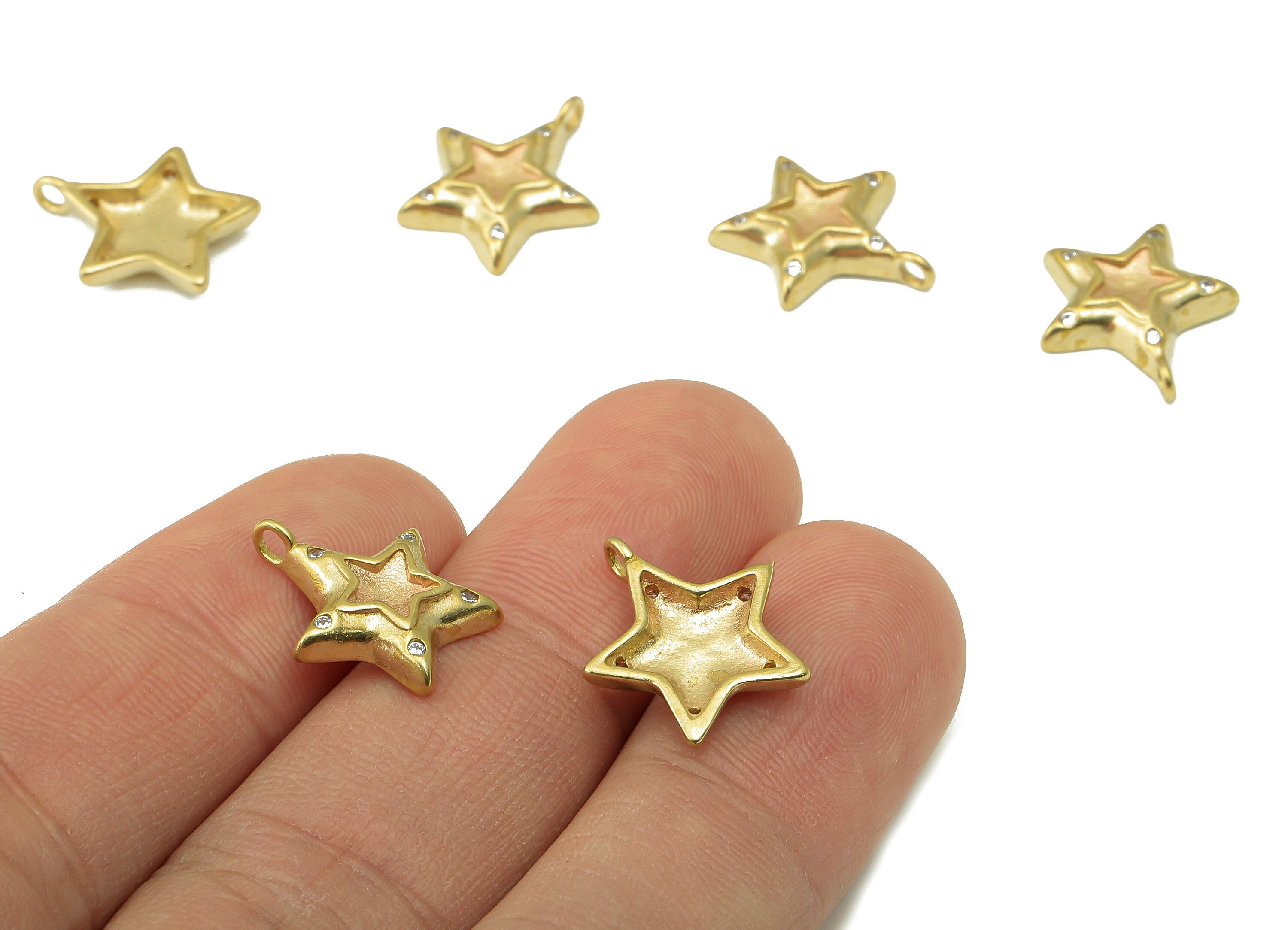 Raw Brass Zircon Star Necklace Pendant-Raw Brass Star Pendant Necklace Pendant-Jewelry Making Supplies-15.91x 13.03 x 1.36mm-PP8387 - DOMEDBAZAAR