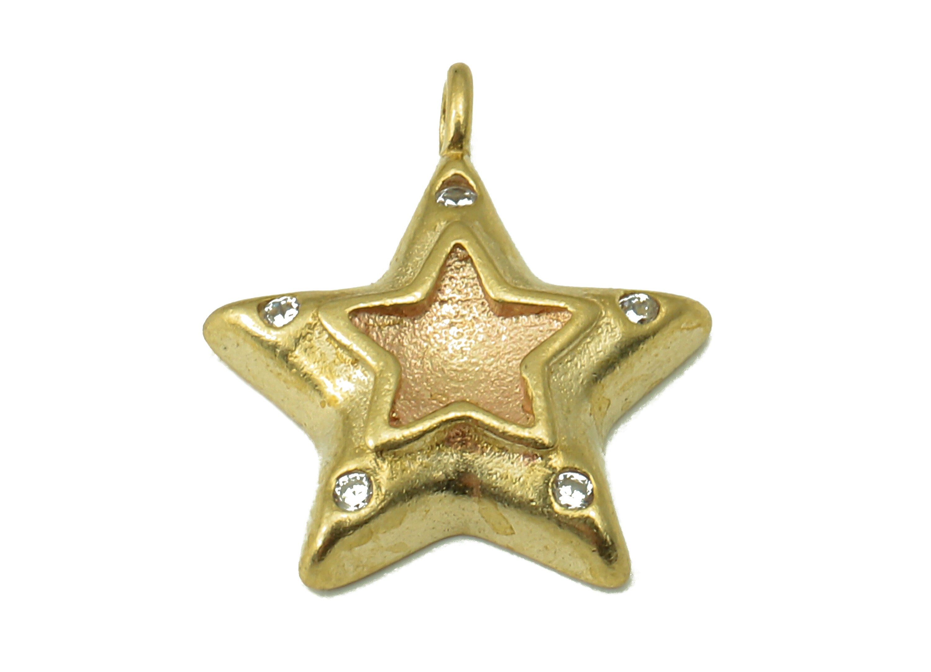Raw Brass Zircon Star Necklace Pendant-Raw Brass Star Pendant Necklace Pendant-Jewelry Making Supplies-15.91x 13.03 x 1.36mm-PP8387 - DOMEDBAZAAR