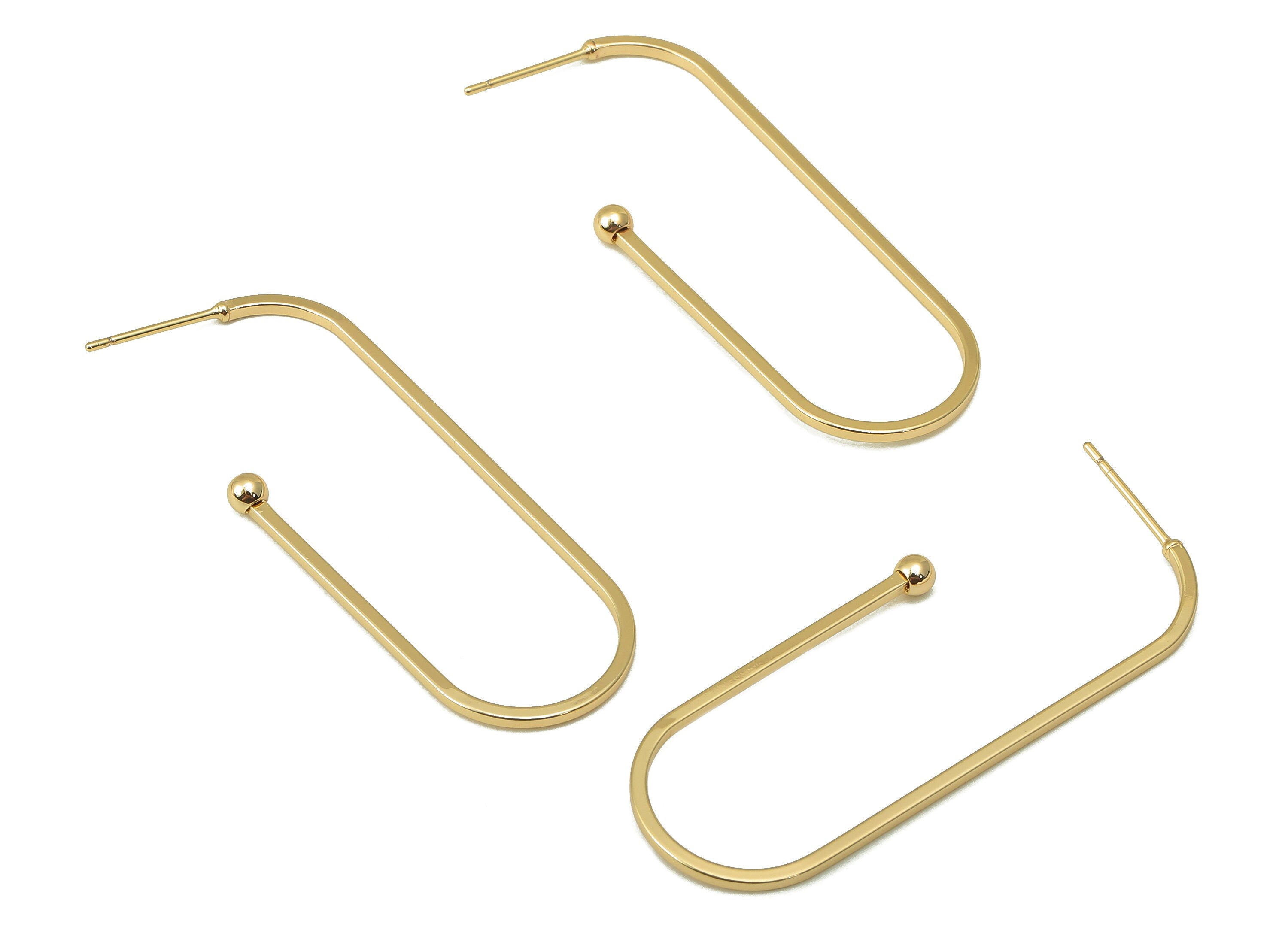 Brass Oval Rectangle Stud Earring - Brass Mini Ball Earring Post - Open Earring Post - 18K Real Gold Plated - 45.83x 17.1x 1.15mm-RGP6016 - DOMEDBAZAAR