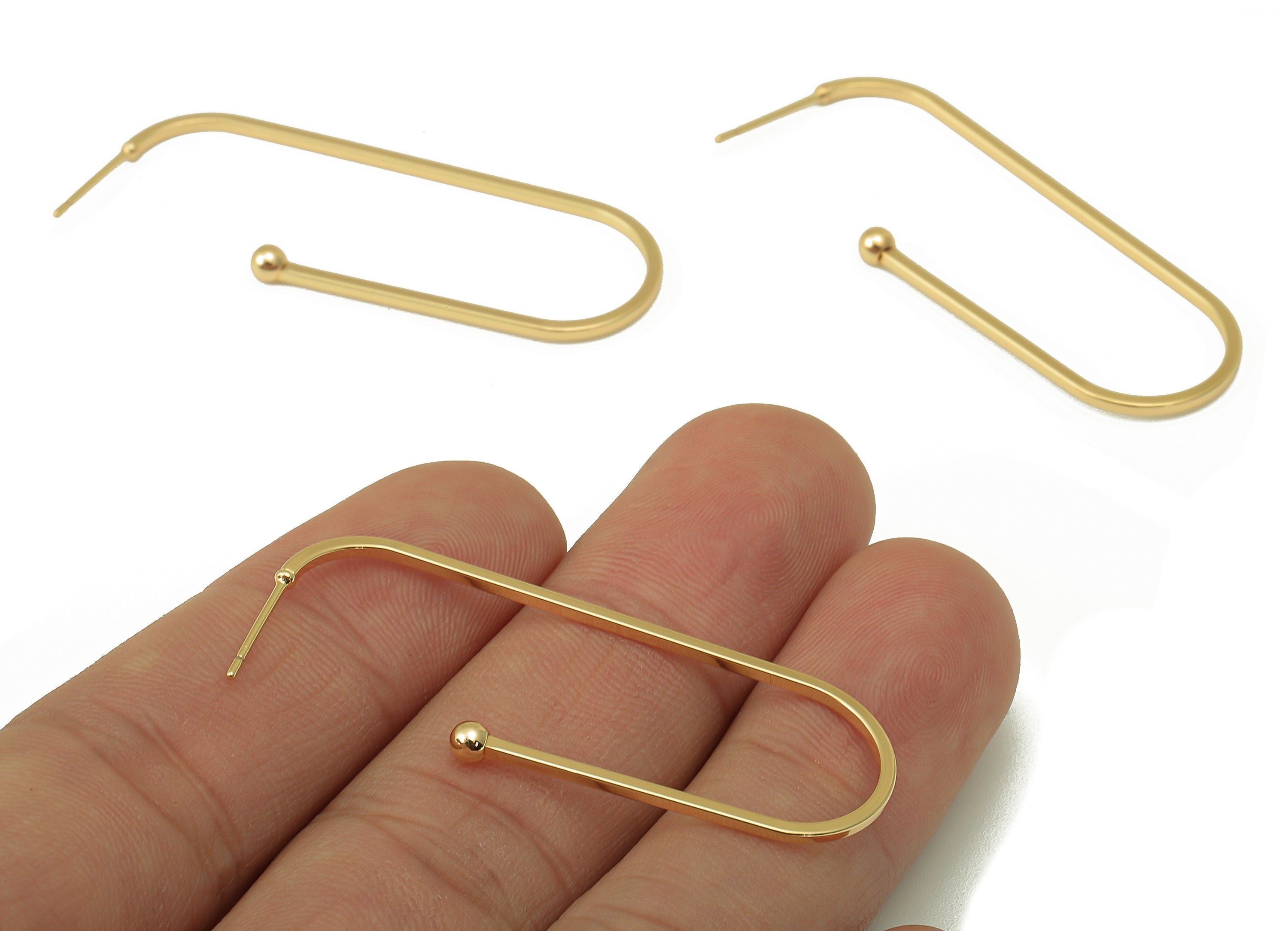 Brass Oval Rectangle Stud Earring - Brass Mini Ball Earring Post - Open Earring Post - 18K Real Gold Plated - 45.83x 17.1x 1.15mm-RGP6016 - DOMEDBAZAAR