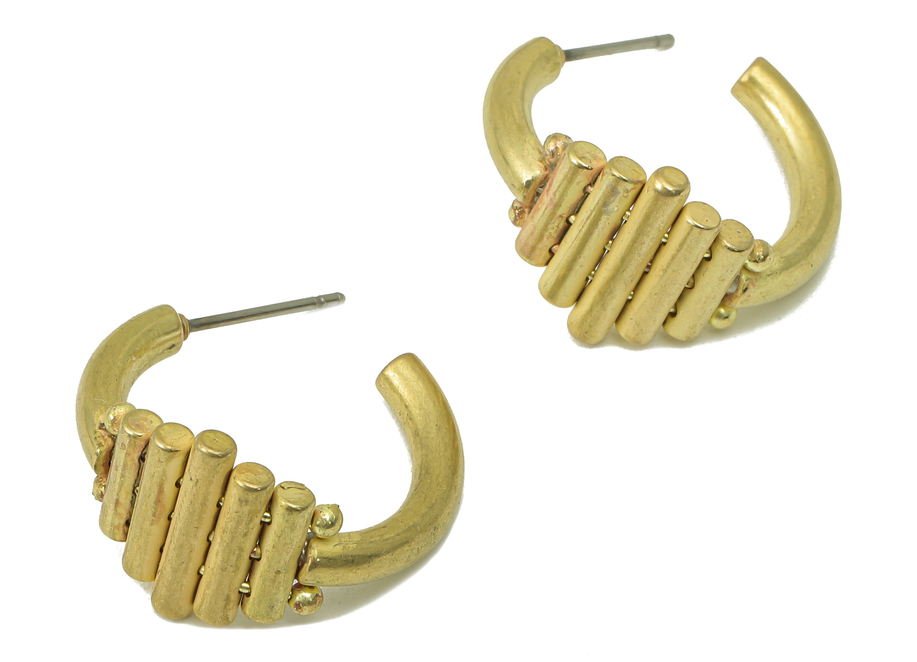 Raw Brass C Hoop Stud Earring - Brass Cylindrical Earring Post - Brass Open Hoop Earring Post -Jewelry Making-21.84x 26.03x 2.44mm- PP8353 - DOMEDBAZAAR