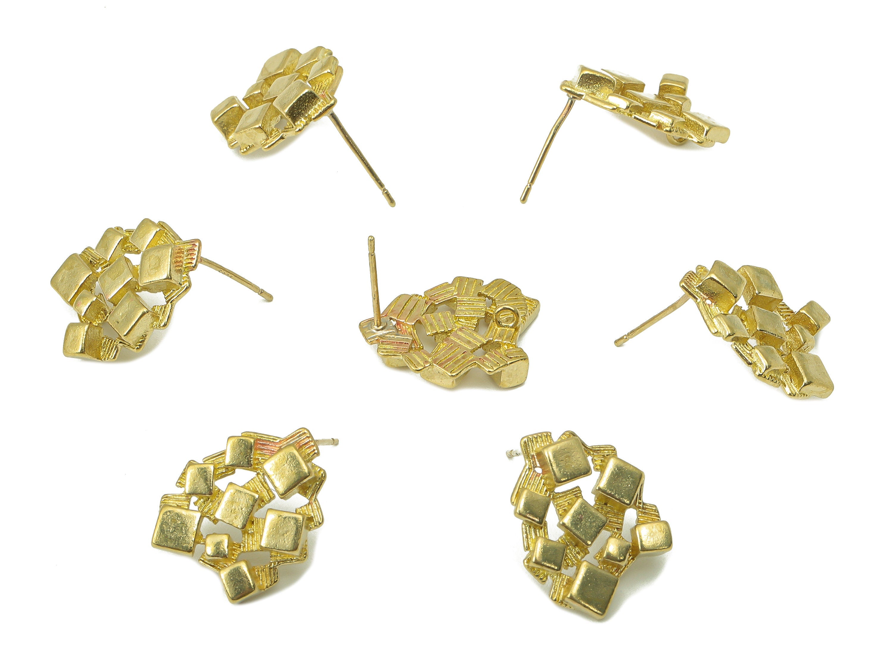 Raw Brass Textured Stud Earring - Brass Mini Cube Earring Post - Geometry Earring Post With Loop -Jewelry Making-17.54x 13.65x 2.73mm PP8354 - DOMEDBAZAAR