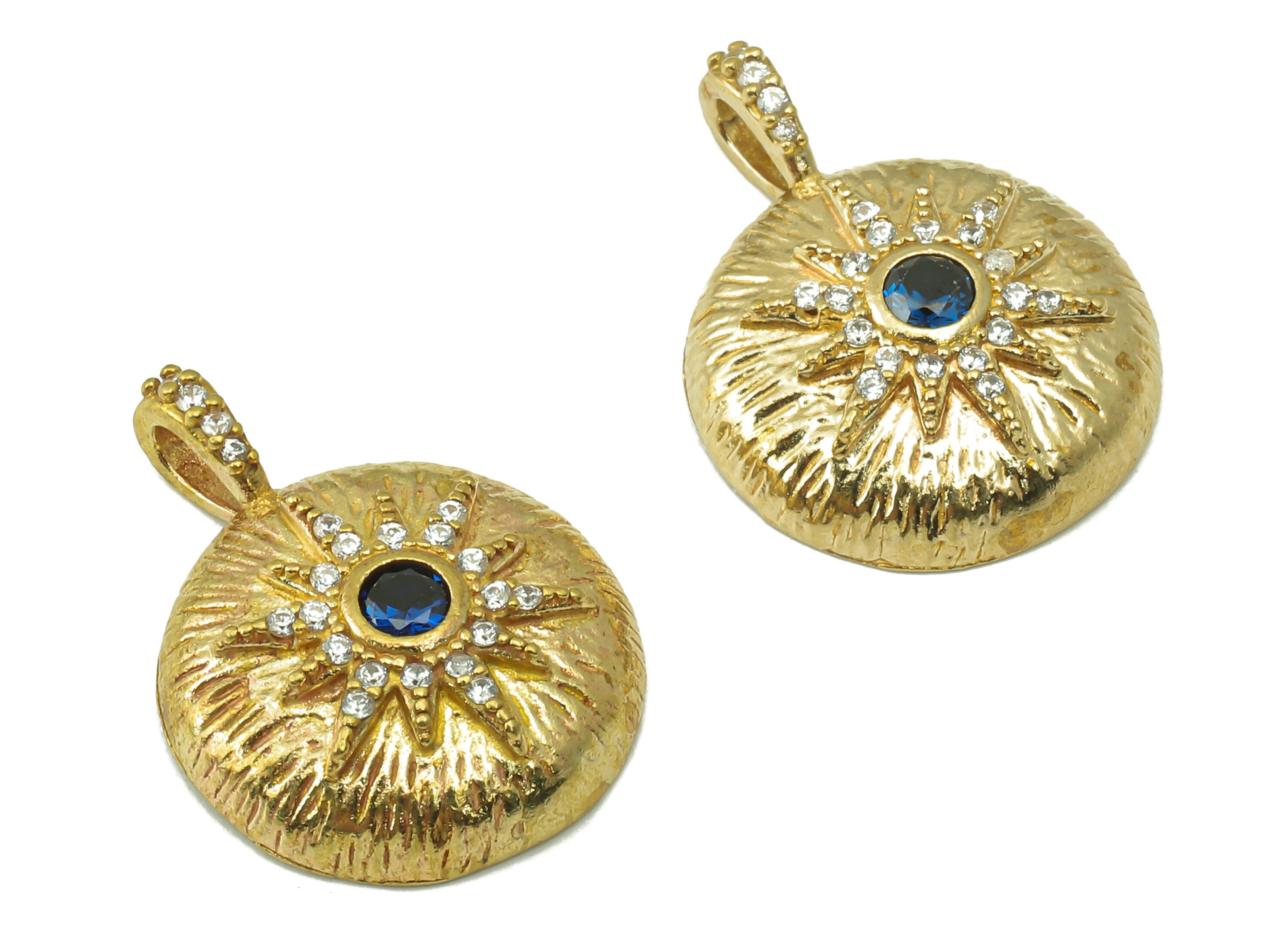 Raw Brass Round  Zircon Sun Pendant-Raw Brass Sun Eyes Pendant Necklace Connector -Jewelry Making Supplies-20.31x 15.34x 1.73mm-PP8389 - DOMEDBAZAAR
