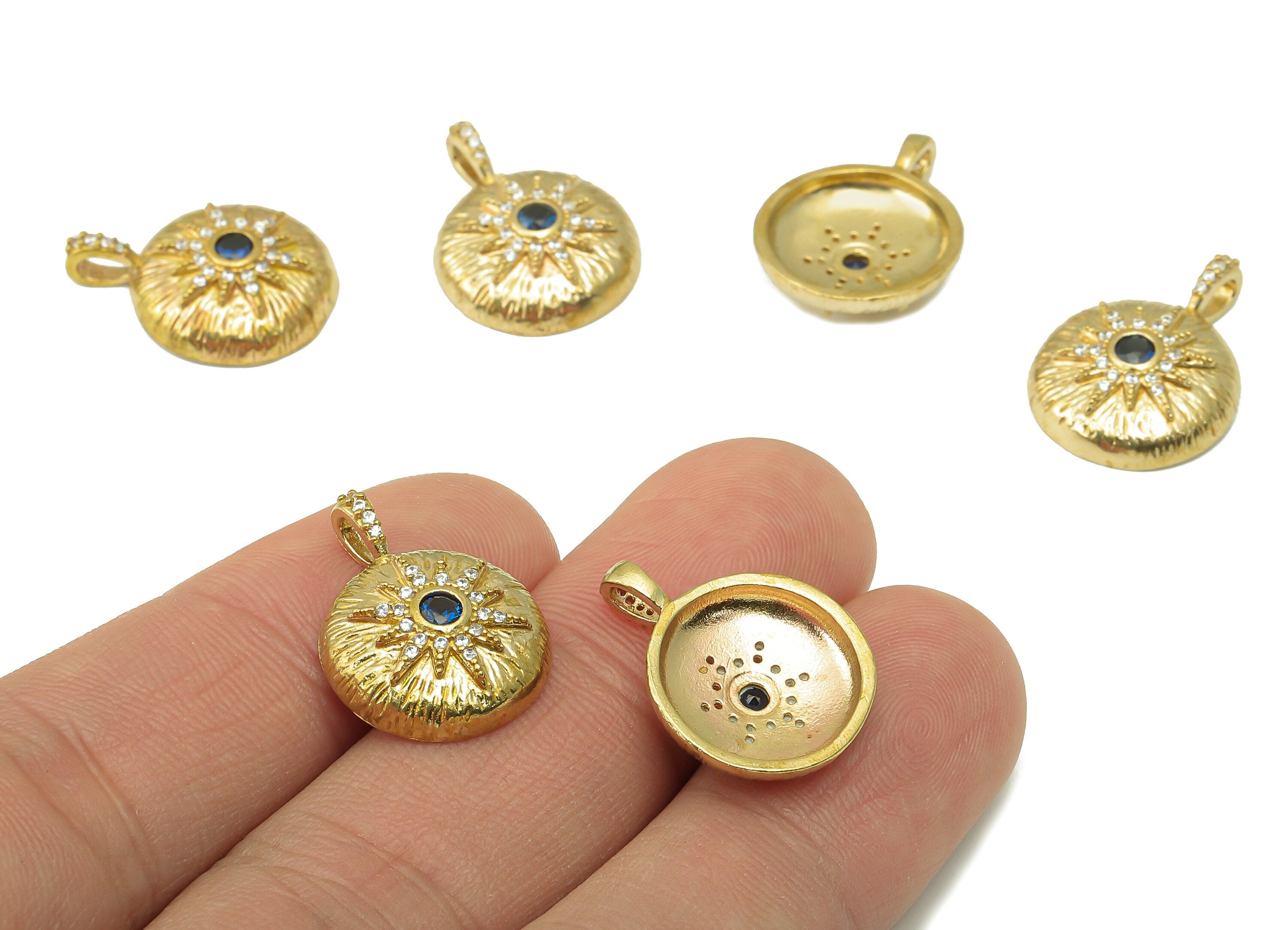 Raw Brass Round  Zircon Sun Pendant-Raw Brass Sun Eyes Pendant Necklace Connector -Jewelry Making Supplies-20.31x 15.34x 1.73mm-PP8389 - DOMEDBAZAAR