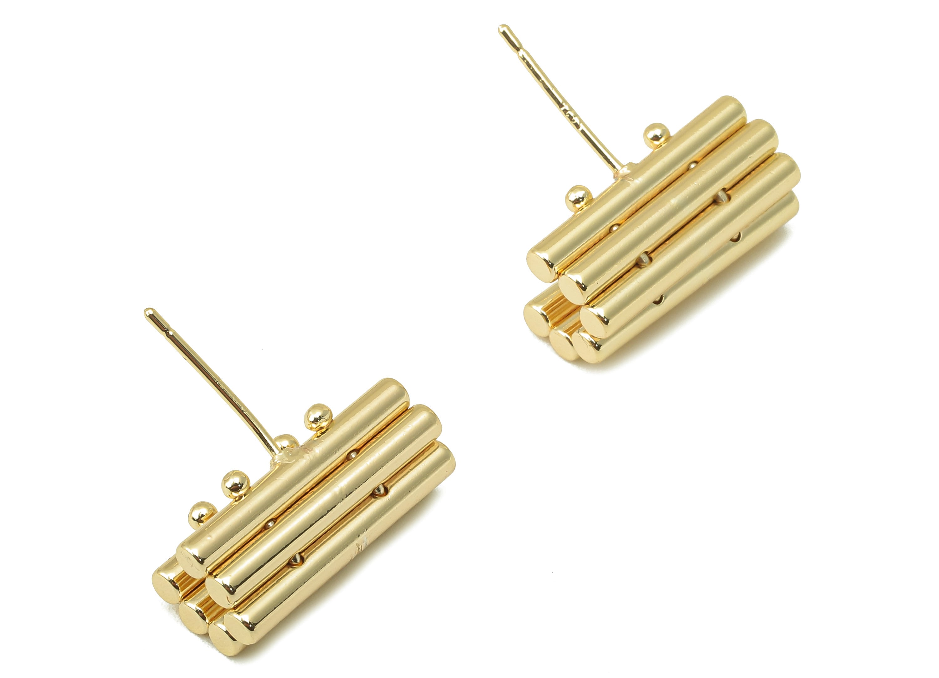 Brass Hoop C Stud Earring -Brass Cylinder Earring Post - Gold Open Hoop Earring Post - 18K Real Gold Plating -18.21x 19.19x 2.4mm- RGP5938 - DOMEDBAZAAR