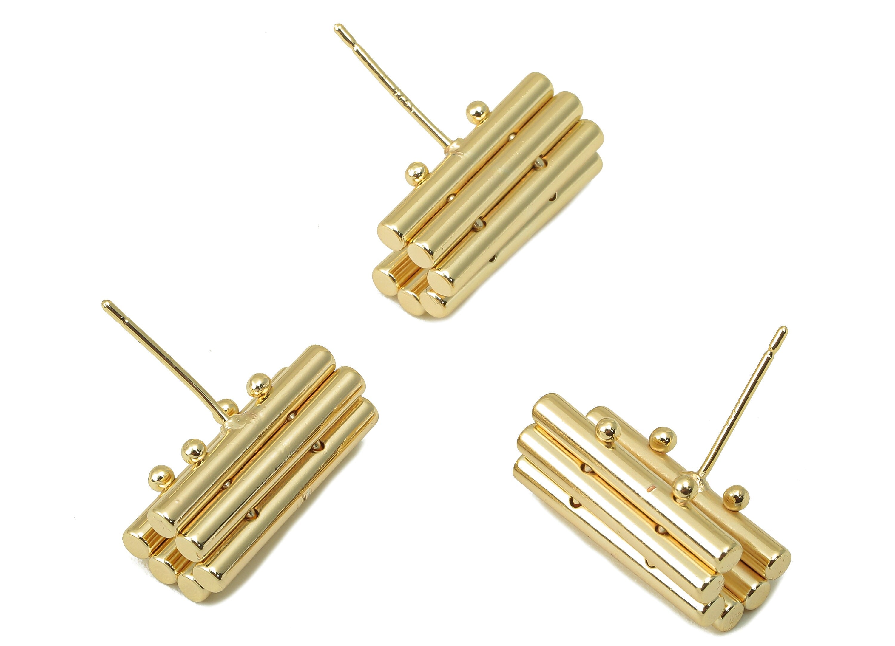 Brass Hoop C Stud Earring -Brass Cylinder Earring Post - Gold Open Hoop Earring Post - 18K Real Gold Plating -18.21x 19.19x 2.4mm- RGP5938 - DOMEDBAZAAR