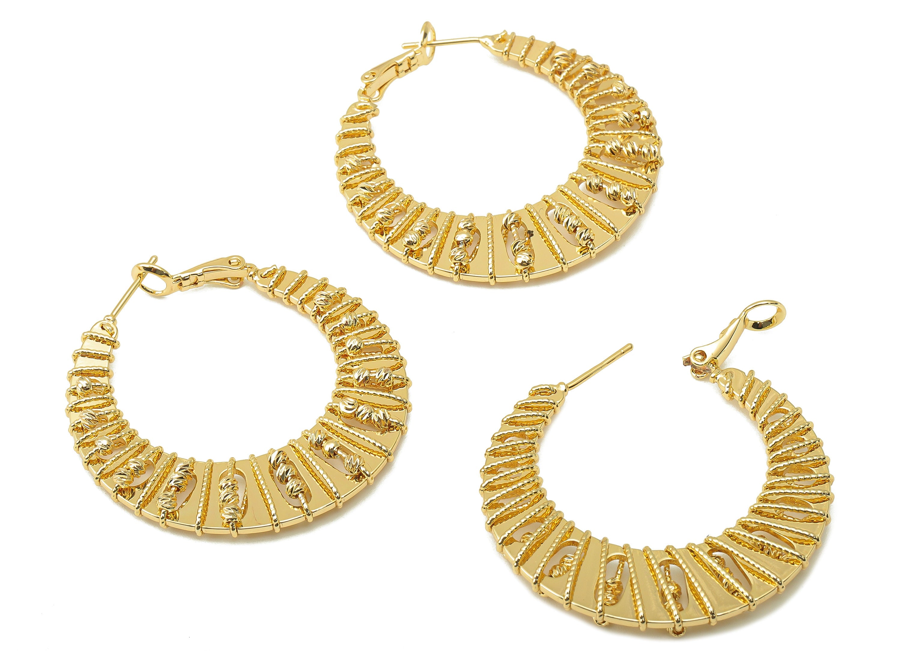 Brass C Hoop Earring Clasp- Brass Mini Ball Chain Earring Hoop- Gold Clasp Hoop Earring - 18K Real Gold Plating -13.88x40.65x4.56mm- RGP5941 - DOMEDBAZAAR
