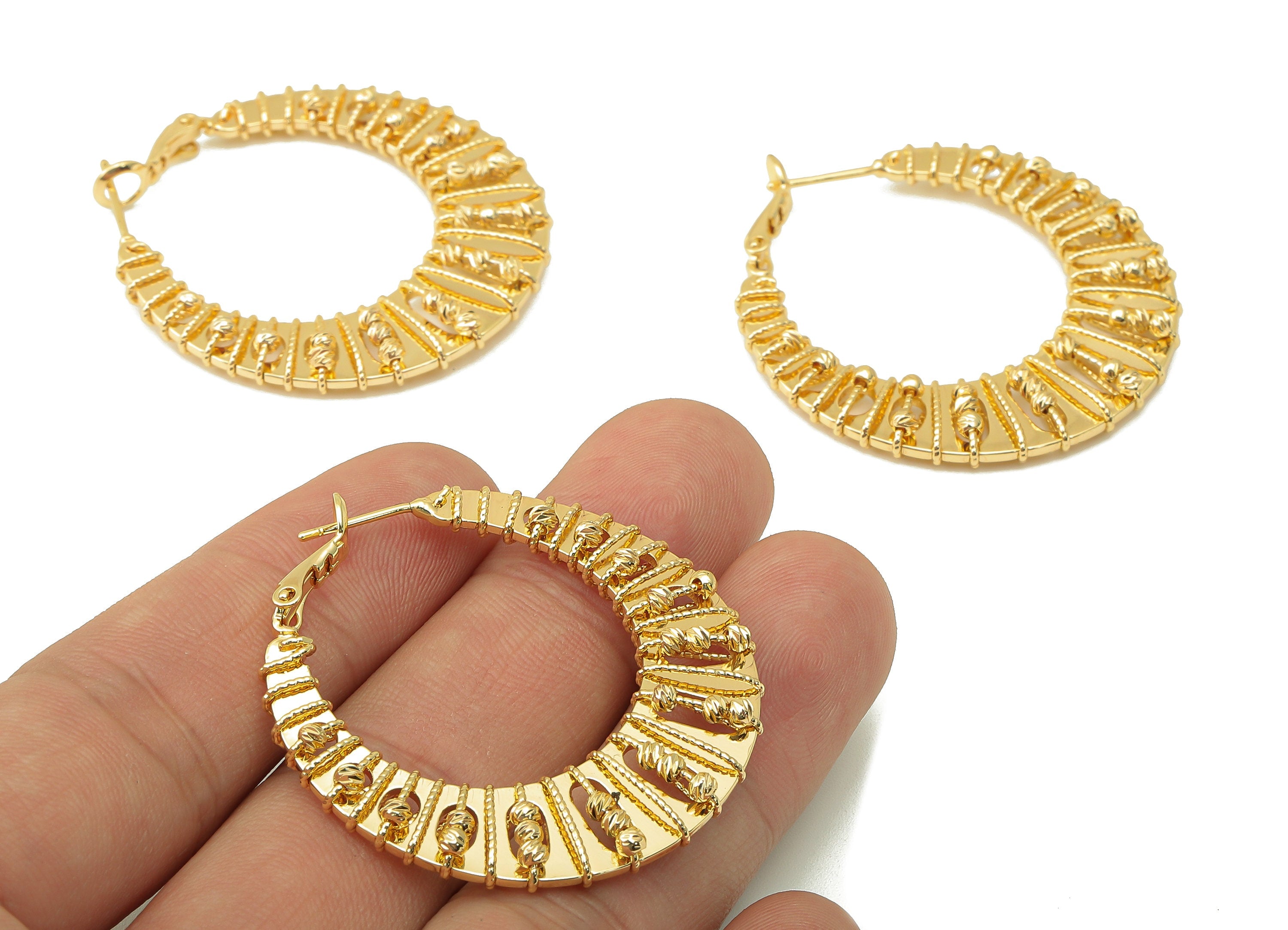 Brass C Hoop Earring Clasp- Brass Mini Ball Chain Earring Hoop- Gold Clasp Hoop Earring - 18K Real Gold Plating -13.88x40.65x4.56mm- RGP5941 - DOMEDBAZAAR