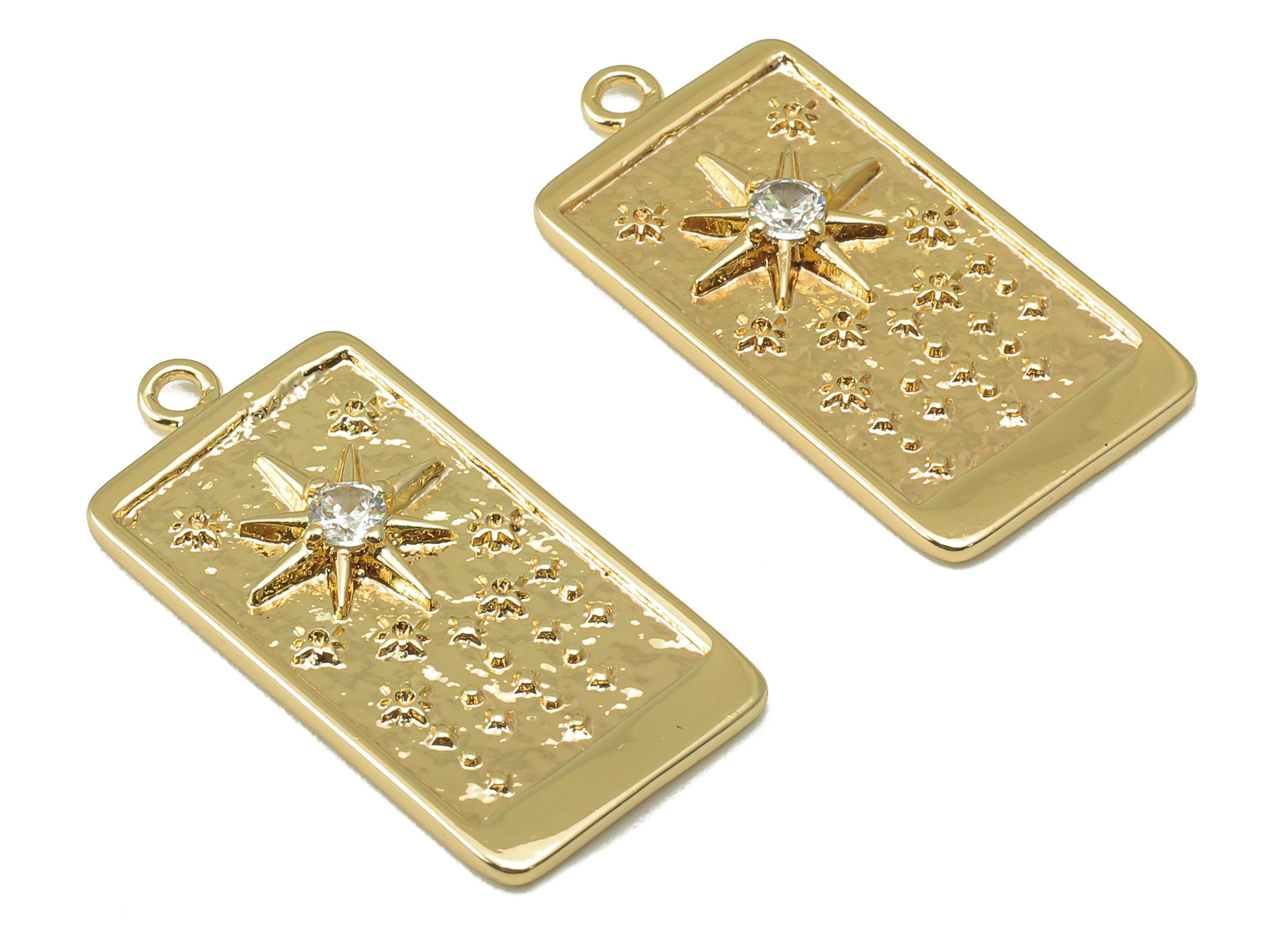 Rectangle Star Pendant-Brass Cubic Zircon Star Carving-Stars Sky-CZ-Zircon Necklace Pendant-18K Real Gold Plating-1.74x27.08x13.5mm-RGP6119 - DOMEDBAZAAR
