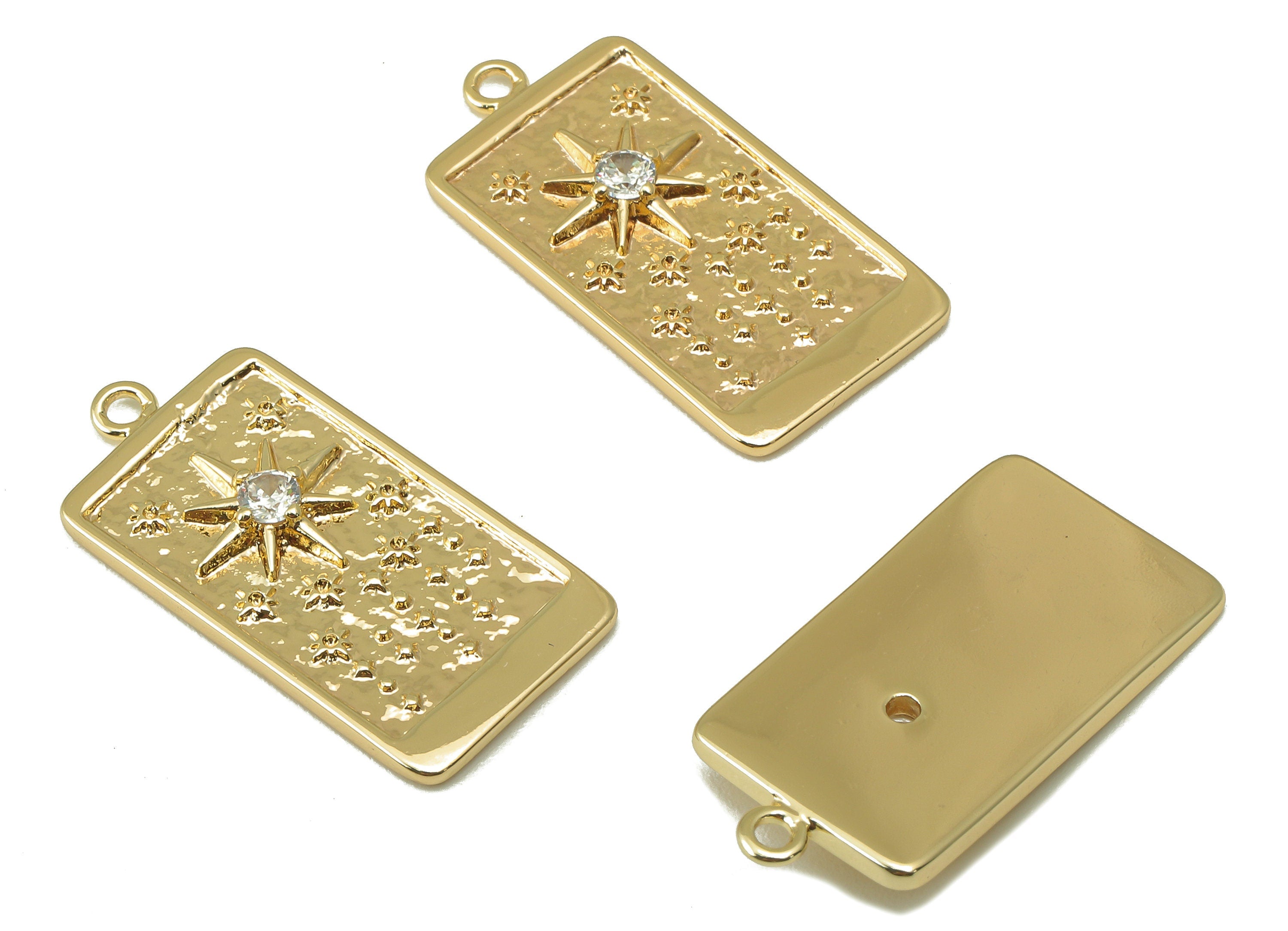 Rectangle Star Pendant-Brass Cubic Zircon Star Carving-Stars Sky-CZ-Zircon Necklace Pendant-18K Real Gold Plating-1.74x27.08x13.5mm-RGP6119 - DOMEDBAZAAR