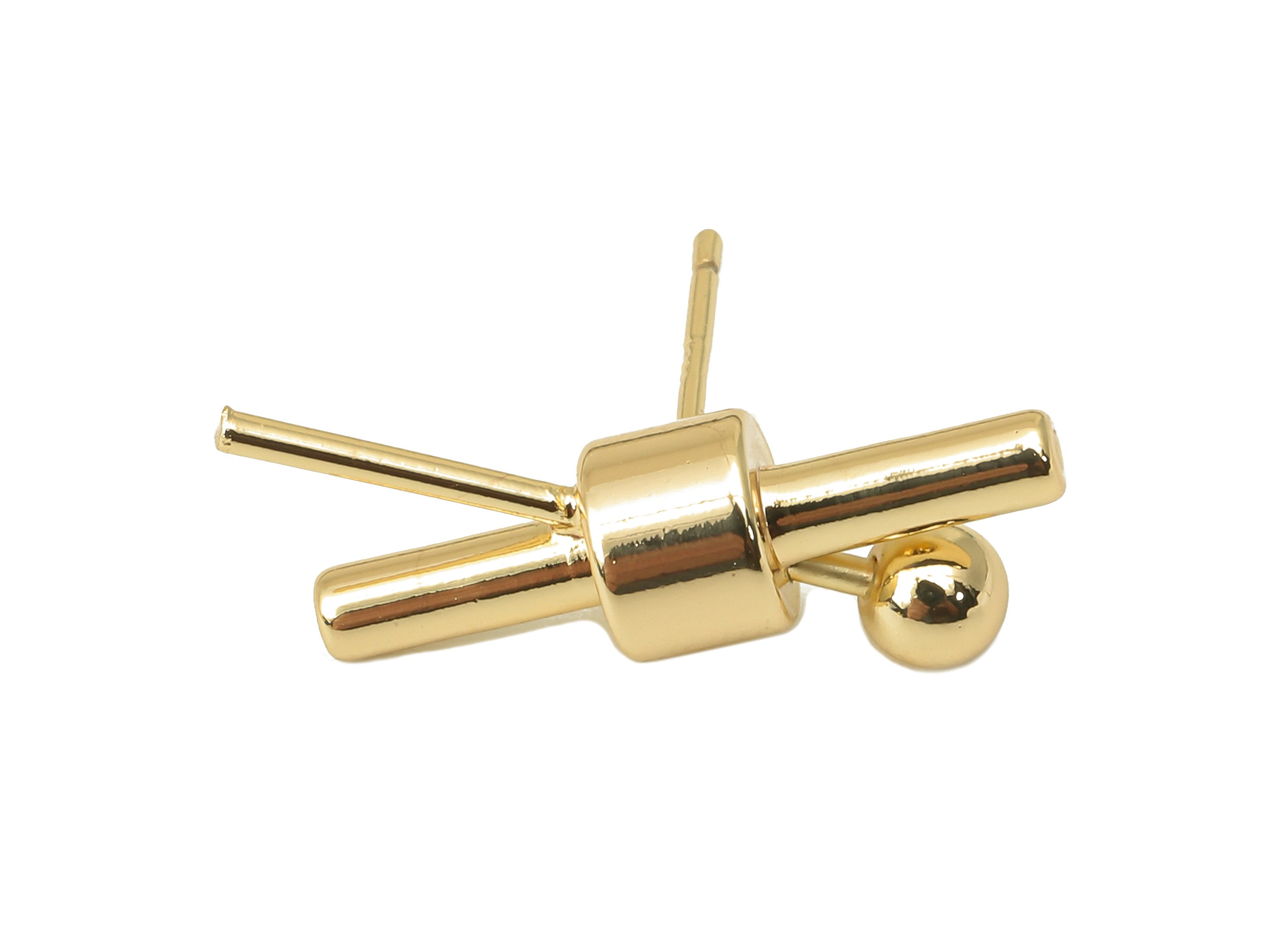 Brass Cross Stud Earring - Brass Mini Ball Earring Post - Earring Post - Pin Stud Earring - 18K Real Gold Plating-20.19x17.56x6.02mm-RGP5942 - DOMEDBAZAAR