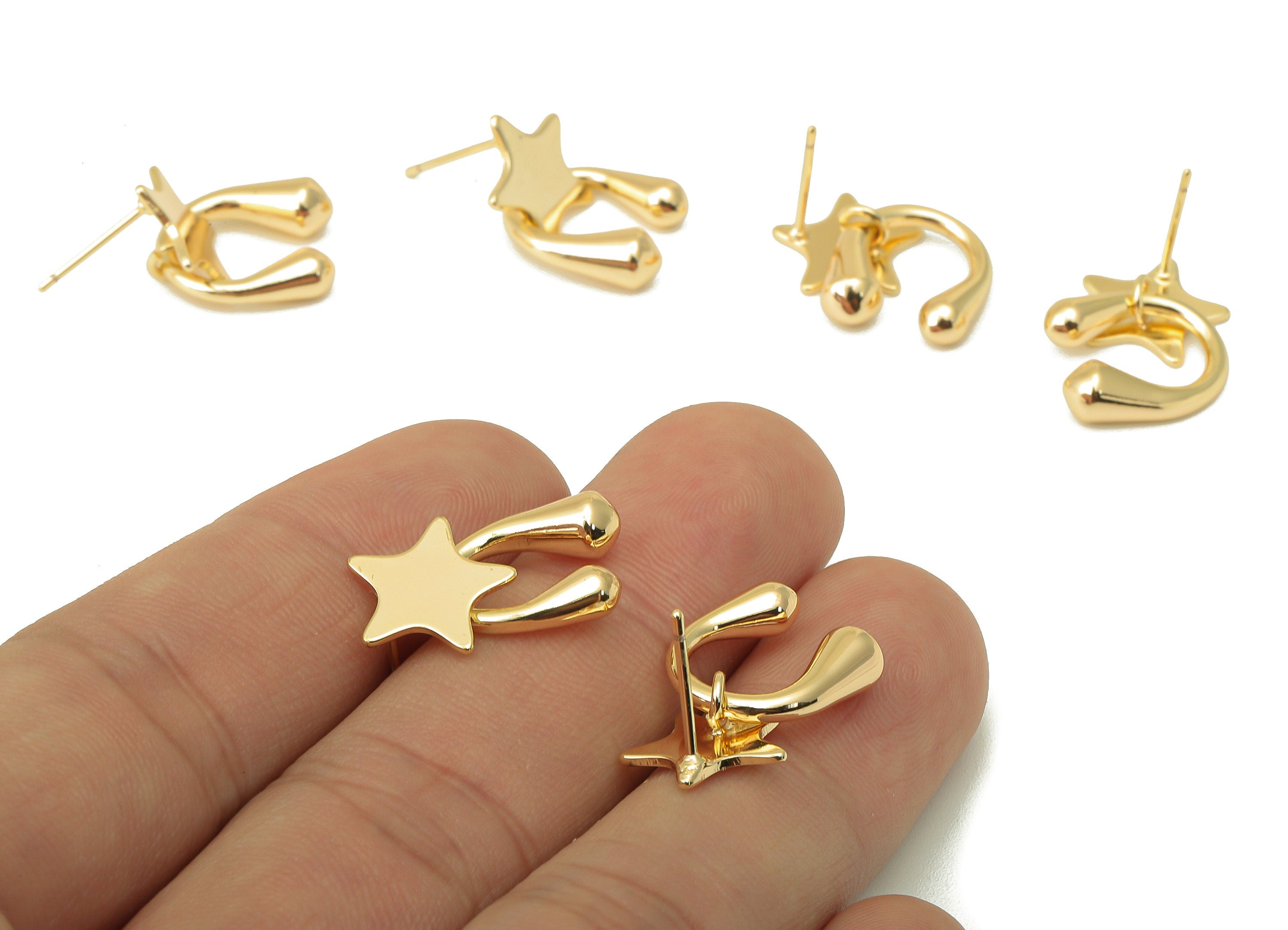 Brass Star Stud Earring - Raw Brass Horsehoe U Earring Post - Star Earring Stud - Steel Stud - 18K Real Gold Plating-20.5x12.3x4.8mm-RGP5943 - DOMEDBAZAAR