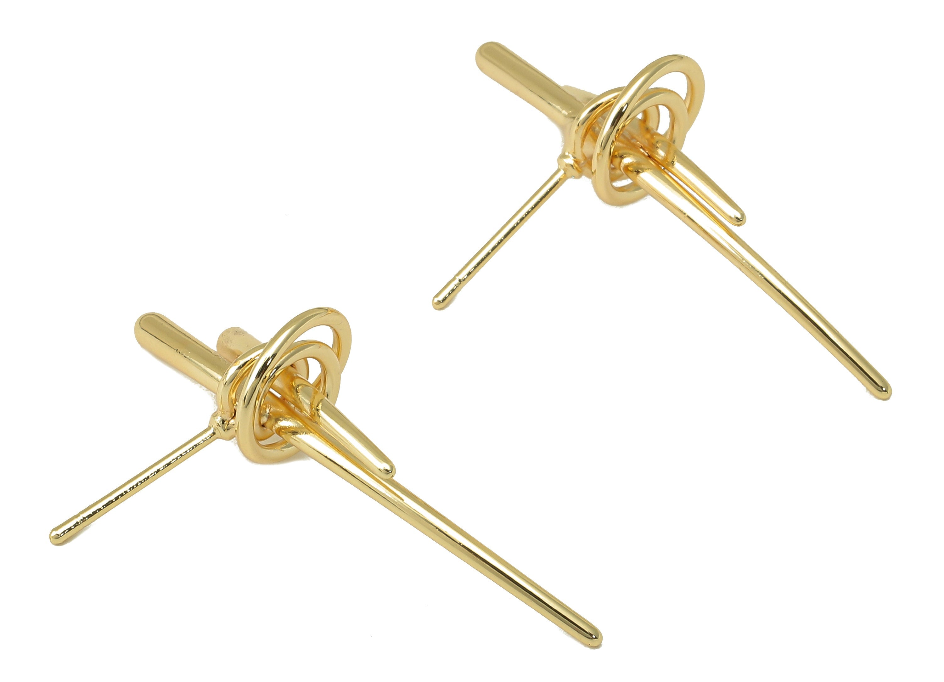 Brass Knot Stud Earring - Brass Wires Spiral Earring Post - Sabre Earring Stud - 18K Real Gold Plating-32.78x 19.85x 2.25mm-RGP5944 - DOMEDBAZAAR