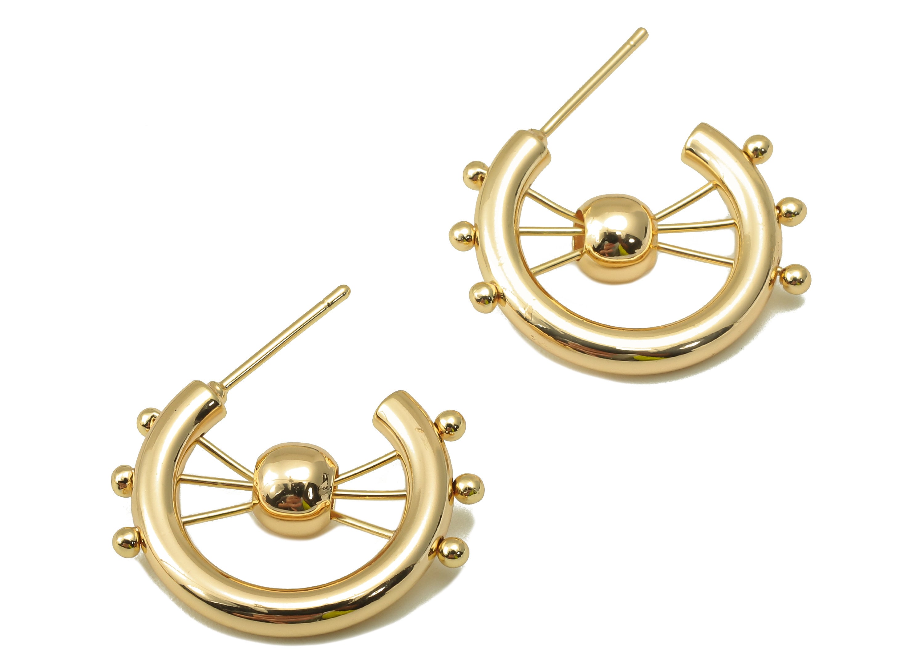 Brass Rudder Stud Earring - Brass Hoop Earring - Steering Wheel Earring - Seaman Earring - 18K Real Gold Plating-25.24x23.37x3.02mm-RGP5952 - DOMEDBAZAAR