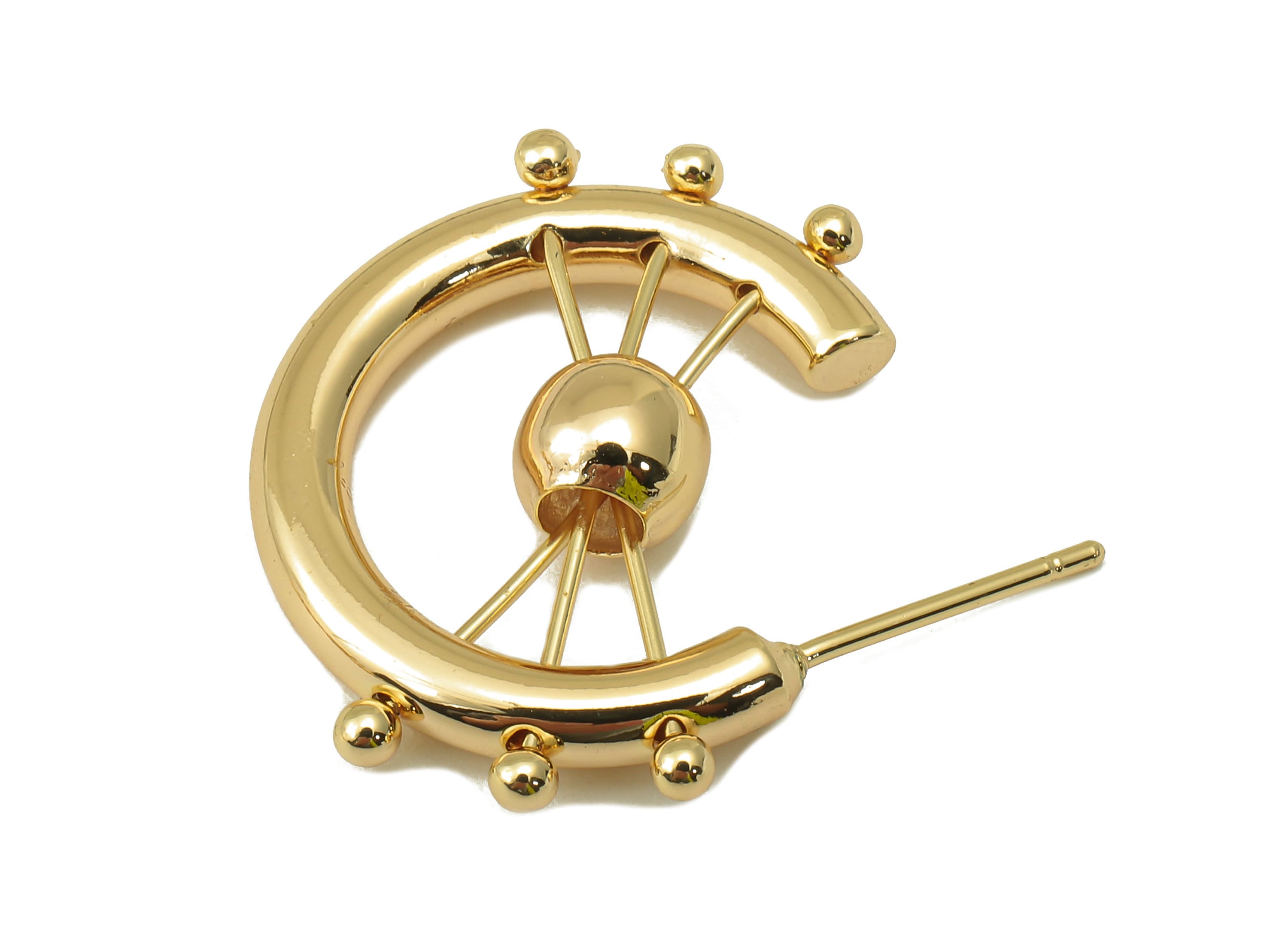 Brass Rudder Stud Earring - Brass Hoop Earring - Steering Wheel Earring - Seaman Earring - 18K Real Gold Plating-25.24x23.37x3.02mm-RGP5952 - DOMEDBAZAAR