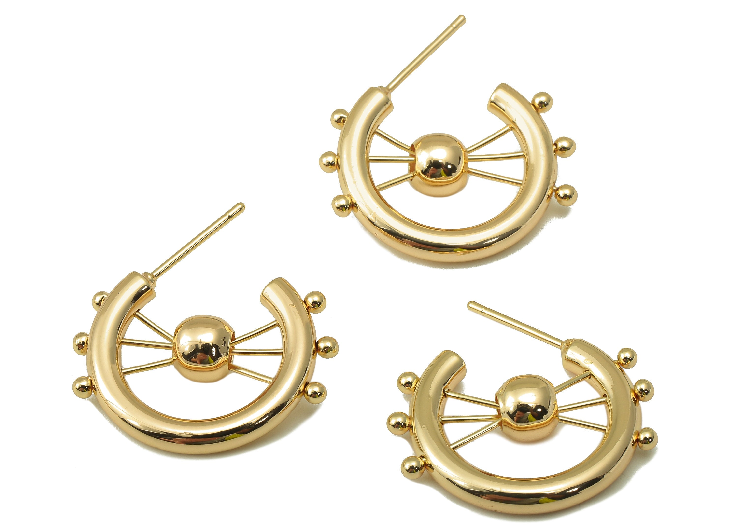 Brass Rudder Stud Earring - Brass Hoop Earring - Steering Wheel Earring - Seaman Earring - 18K Real Gold Plating-25.24x23.37x3.02mm-RGP5952 - DOMEDBAZAAR