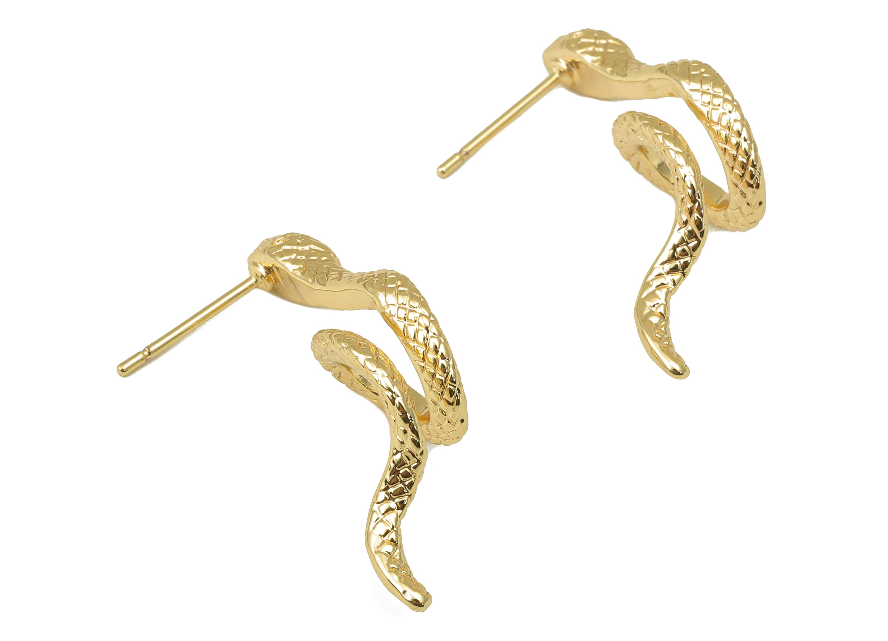 Brass Snake Stud Earring - Brass Dainty Snake Earring Post- Snake Earring Stud - Steel Stud-18K Real Gold Plating-29.77x11.55x 2.2mm-RGP5953 - DOMEDBAZAAR