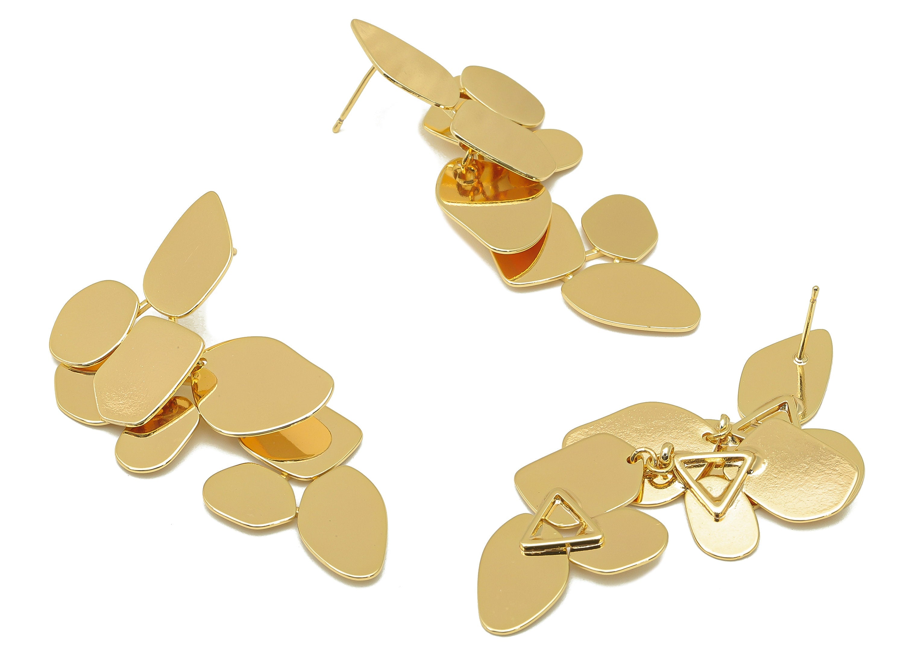 Brass Leaf Stud Earring - Brass Irregular Earring Post- Hanging Leaf Earring Stud - 18K Real Gold Plating-57.83x 30.73x0.58mm-RGP5958 - DOMEDBAZAAR