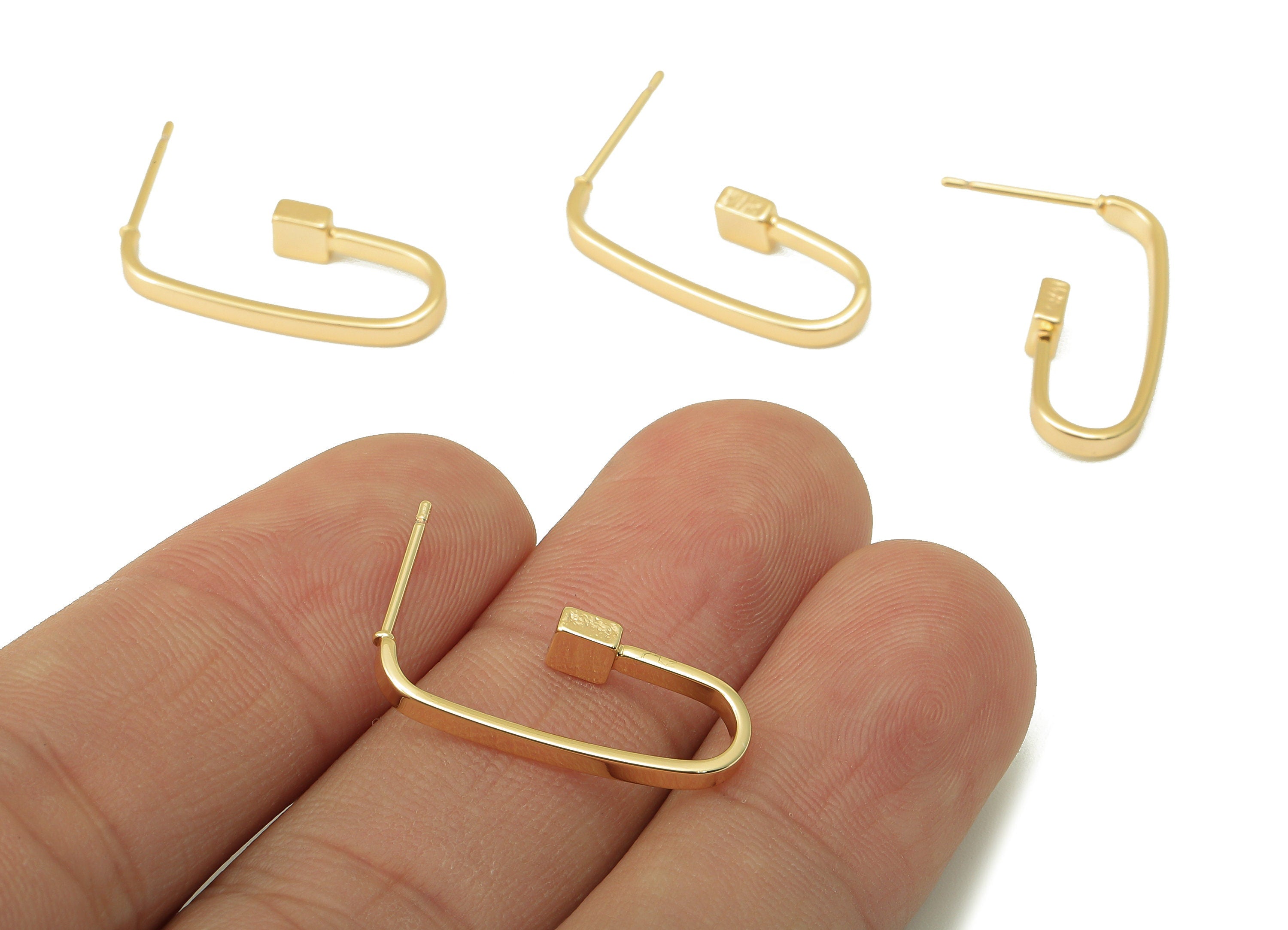 Brass C Hoop Earring - Brass Mini Cube Earring Post- Open Hoop Earring Stud - 18K Real Gold Plating-23.4x 15.36x 0.96mm-RGP5963 - DOMEDBAZAAR