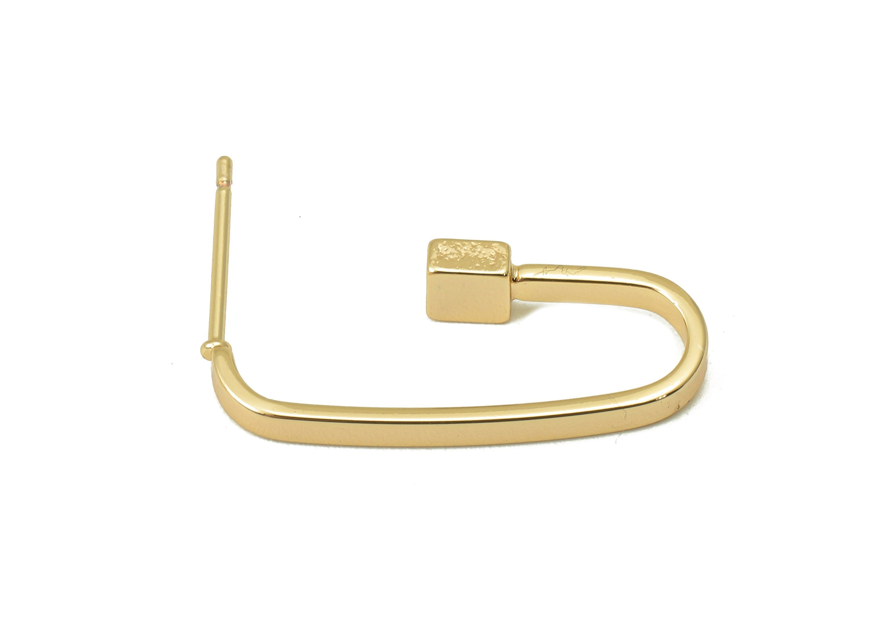 Brass C Hoop Earring - Brass Mini Cube Earring Post- Open Hoop Earring Stud - 18K Real Gold Plating-23.4x 15.36x 0.96mm-RGP5963 - DOMEDBAZAAR