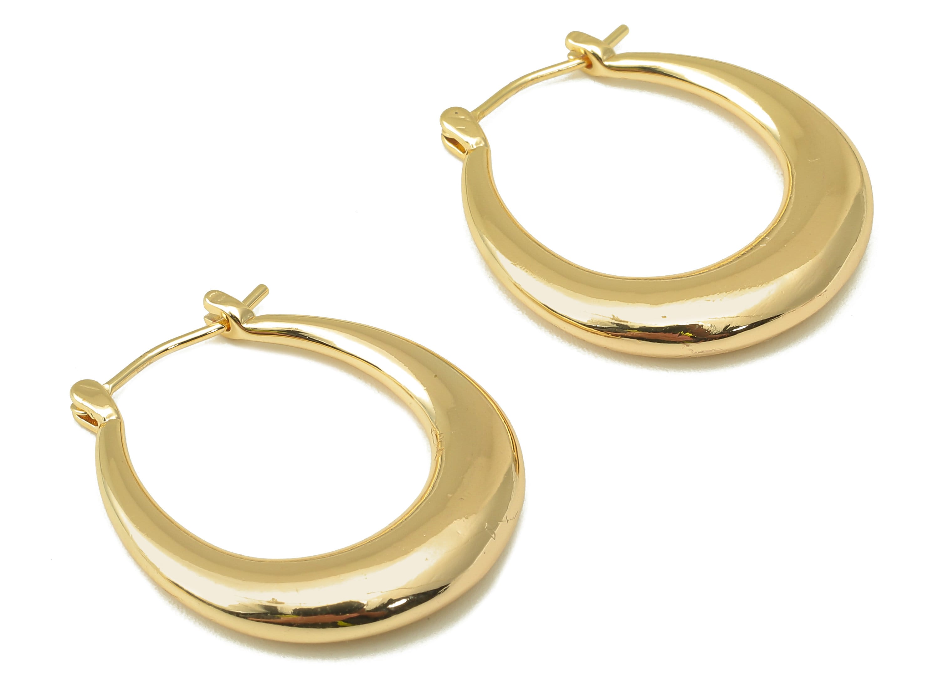 Brass U Earrings Studs - Gold Thick Earring Hoop Clasp - Brass U Oval Earring Clasp - 18K Real Gold Plating-26.82x 24.18x4.36mm-RGP5968 - DOMEDBAZAAR