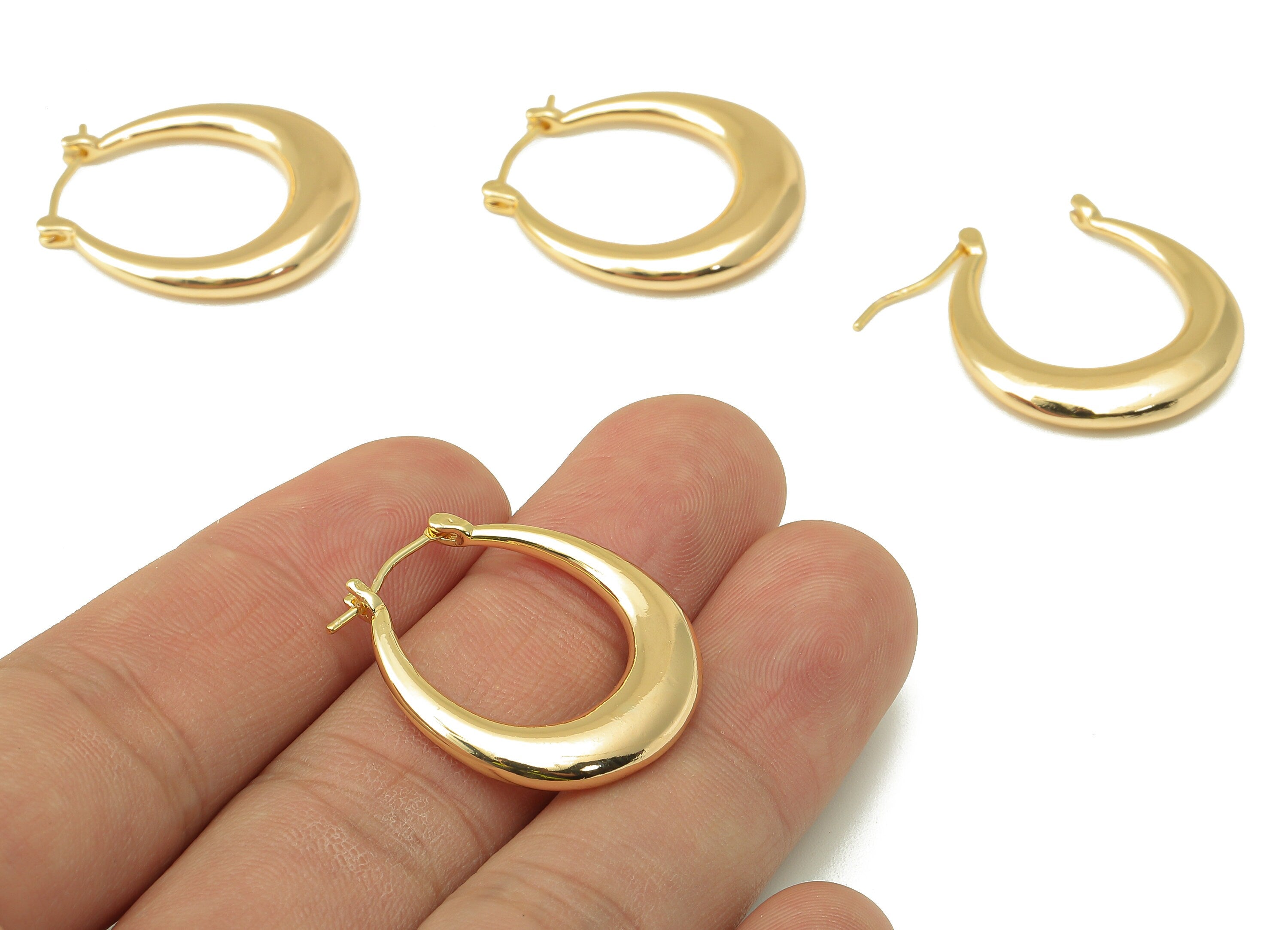 Brass U Earrings Studs - Gold Thick Earring Hoop Clasp - Brass U Oval Earring Clasp - 18K Real Gold Plating-26.82x 24.18x4.36mm-RGP5968 - DOMEDBAZAAR