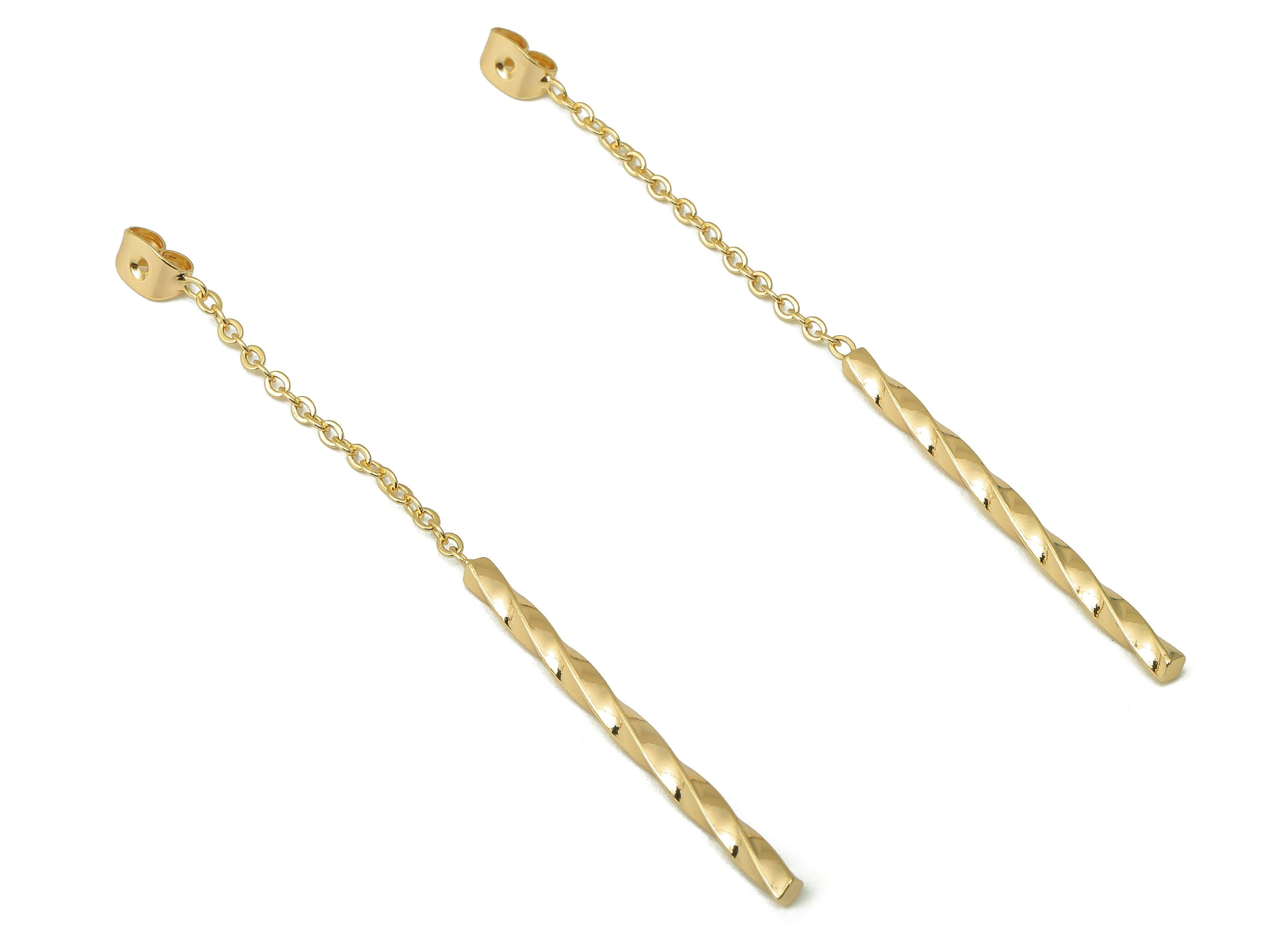 Brass Hanging Earring Chain - Brass Spiral Stick Earring -Brass Jewelry Accessories - 18K Real Gold Plating-77.83x 2.59x 2.59mm-RGP5970 - DOMEDBAZAAR