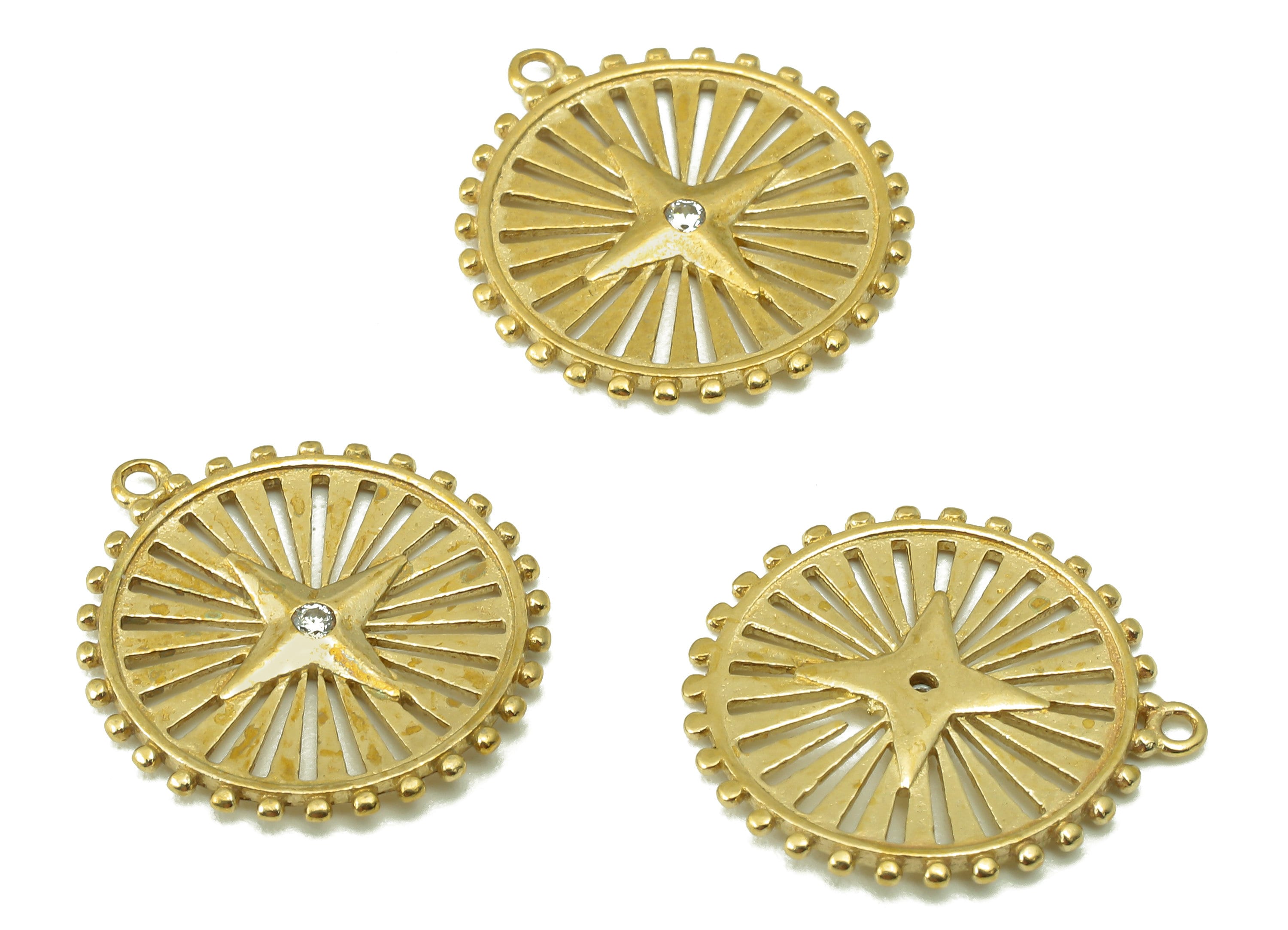 Round Stars Earring Charms - Raw Brass Zircon Pendant - Round Dot Pendant For Nacklace-Jewelry Making Supplies -18.88x17.16 x 1.2mm - PP8375 - DOMEDBAZAAR