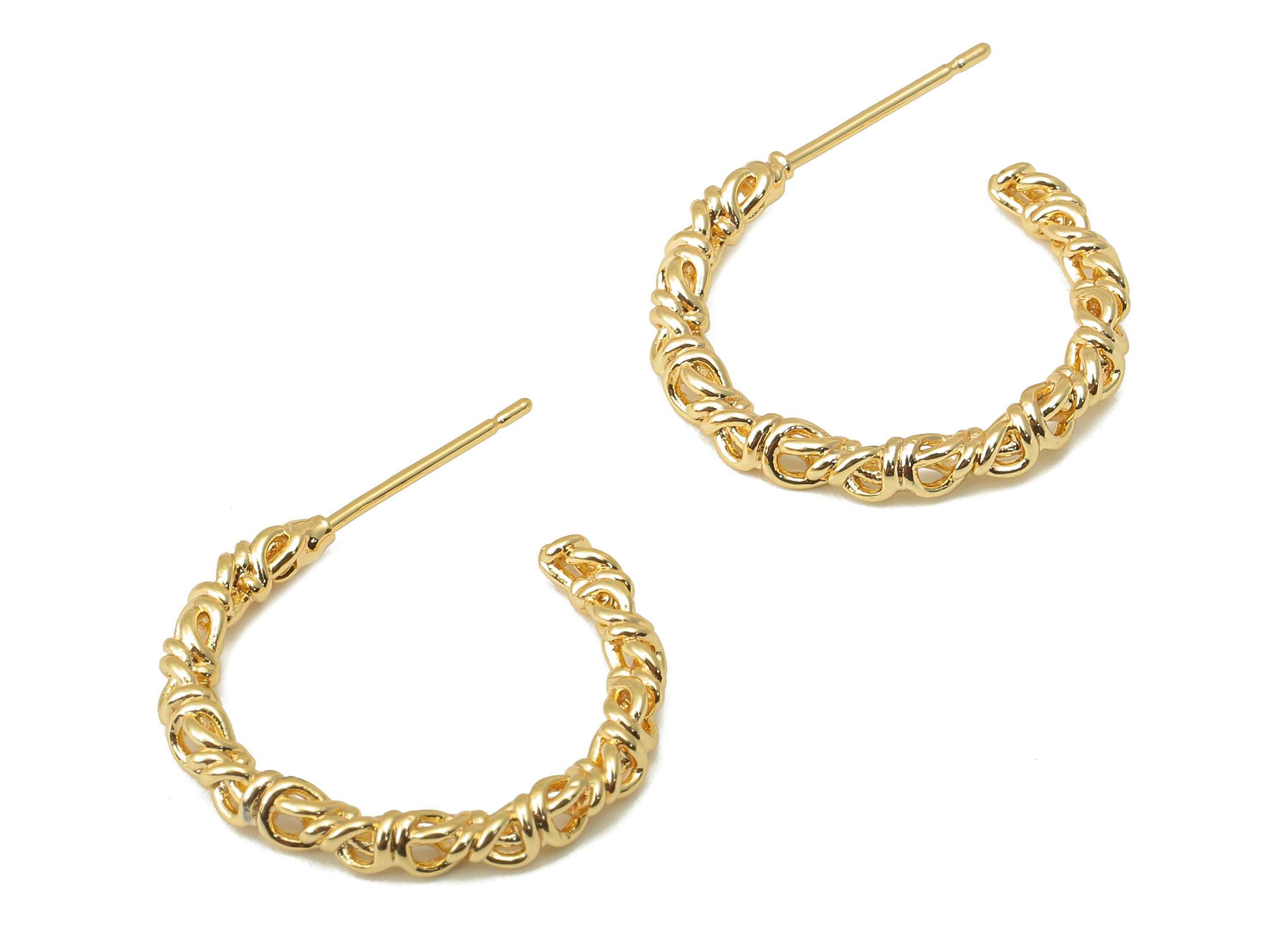 Brass Hoop Stud Earring - Brass Vine Earring Post -Brass Open Hoop Earring Stud- 18K Real Gold Plating-26.64x 21.46x 2.75mm-RGP5977 - DOMEDBAZAAR