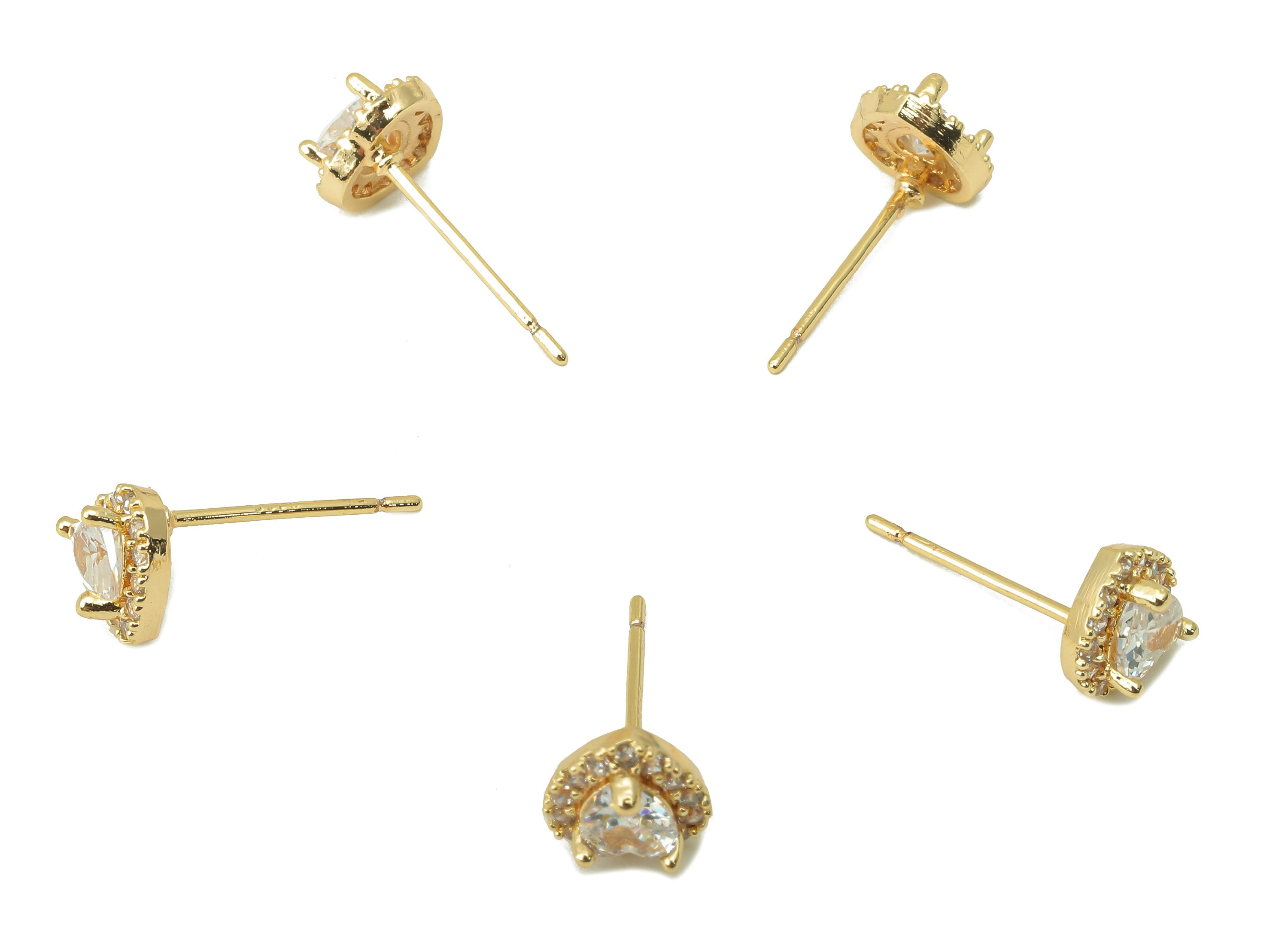 Brass Heart Stud Earring - Brass Double Heart CZ Earring Stud -Zirconia Cubic Earring Post -18K Real Gold Plating-6.62x6.94x 3.1mm-RGP5993 - DOMEDBAZAAR