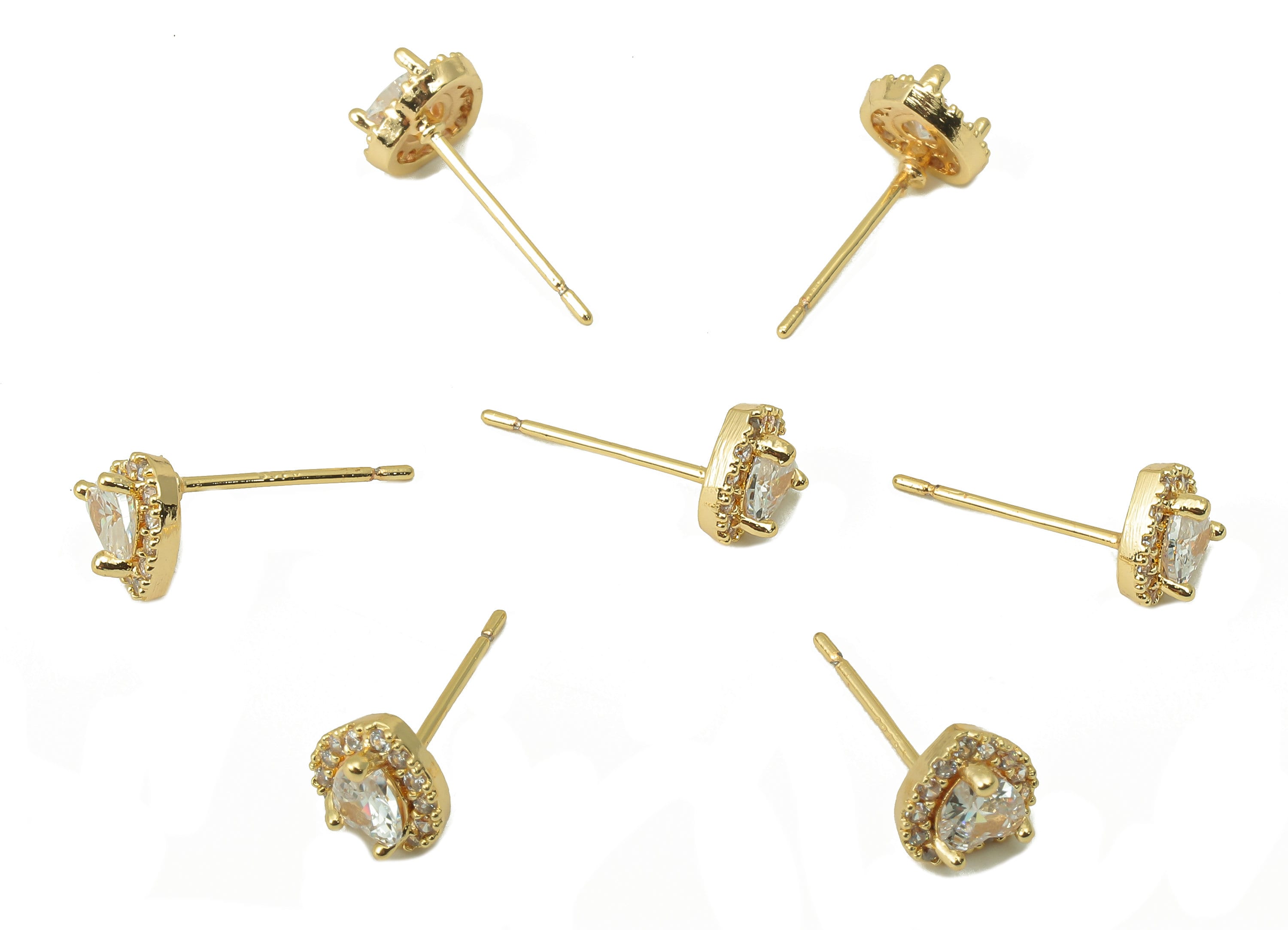 Brass Heart Stud Earring - Brass Double Heart CZ Earring Stud -Zirconia Cubic Earring Post -18K Real Gold Plating-6.62x6.94x 3.1mm-RGP5993 - DOMEDBAZAAR