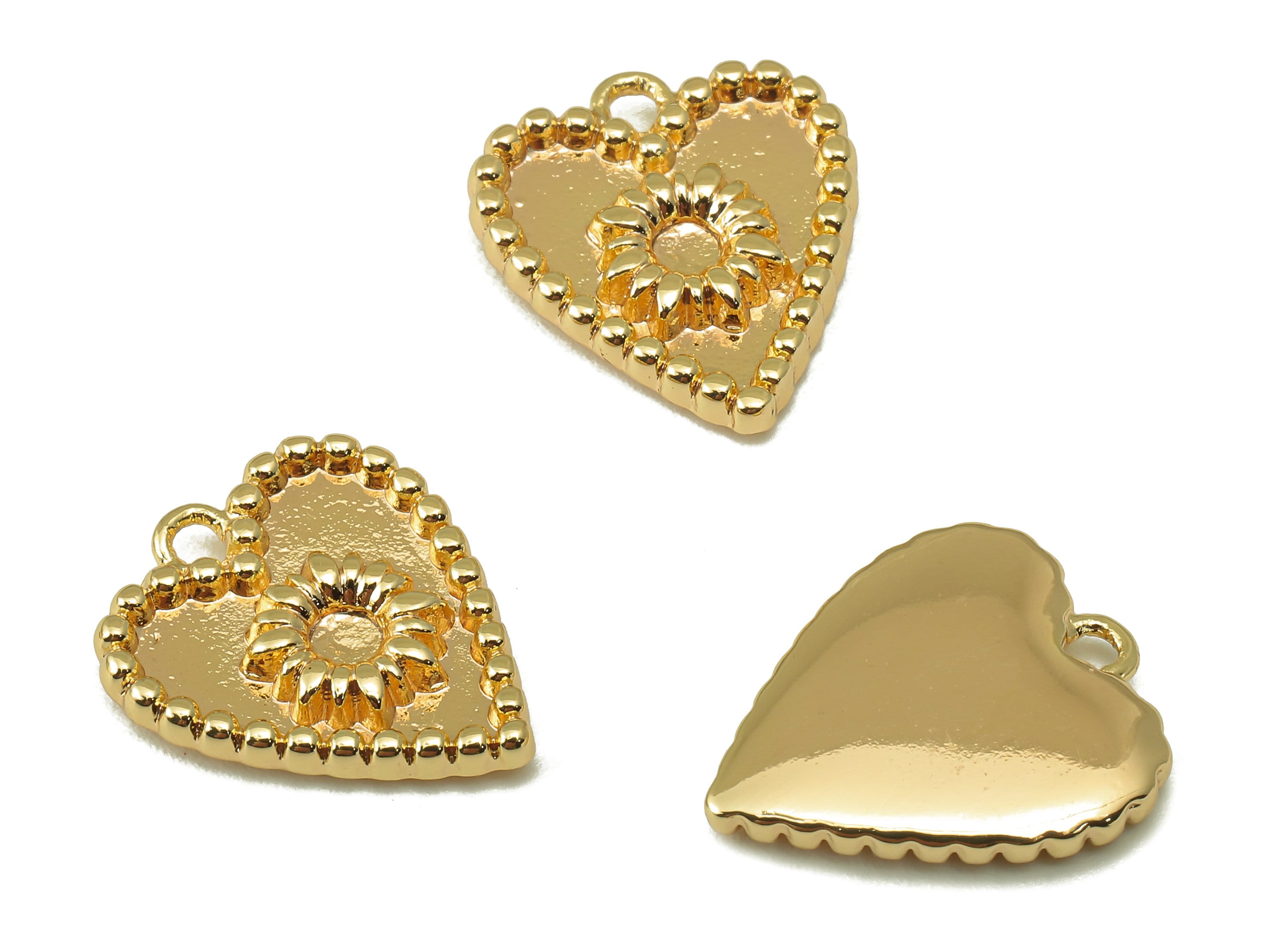 Brass Heart Charm- Brass Dot Pendant -Sunflower Nacklace-Heart Sunflower Pendant-For Nacklace -Jewelry Supplies-16.11x13.81x2.57mm-RGP6132 - DOMEDBAZAAR