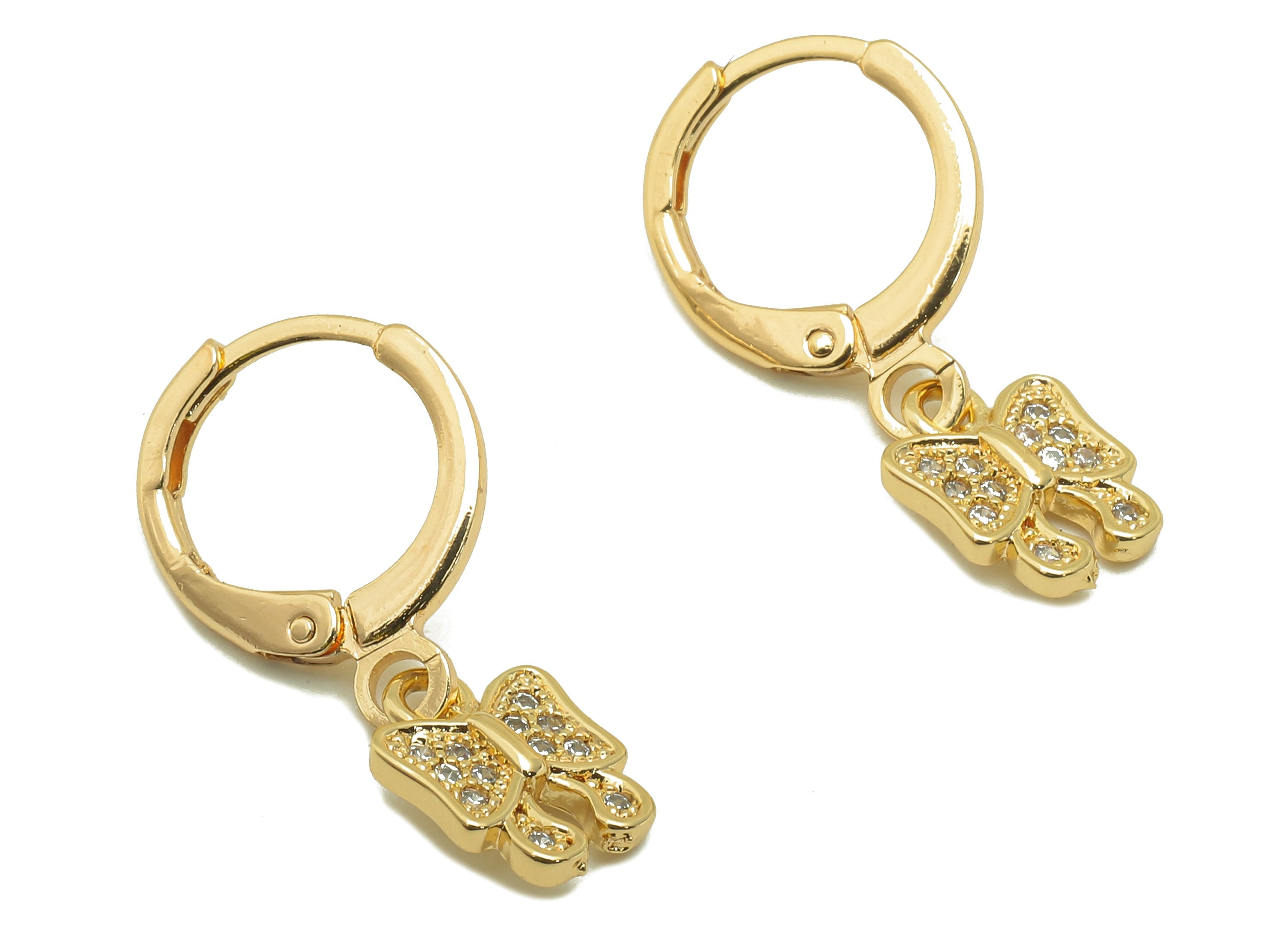 Brass Clasp Butterfly Bow Earring -  Huggie Hoop-Cubic Zirconia Clasp Earring-Huggie Hoop-18K Real Gold Plating-23.3x 11.46x 1.58mm-RGP6004 - DOMEDBAZAAR