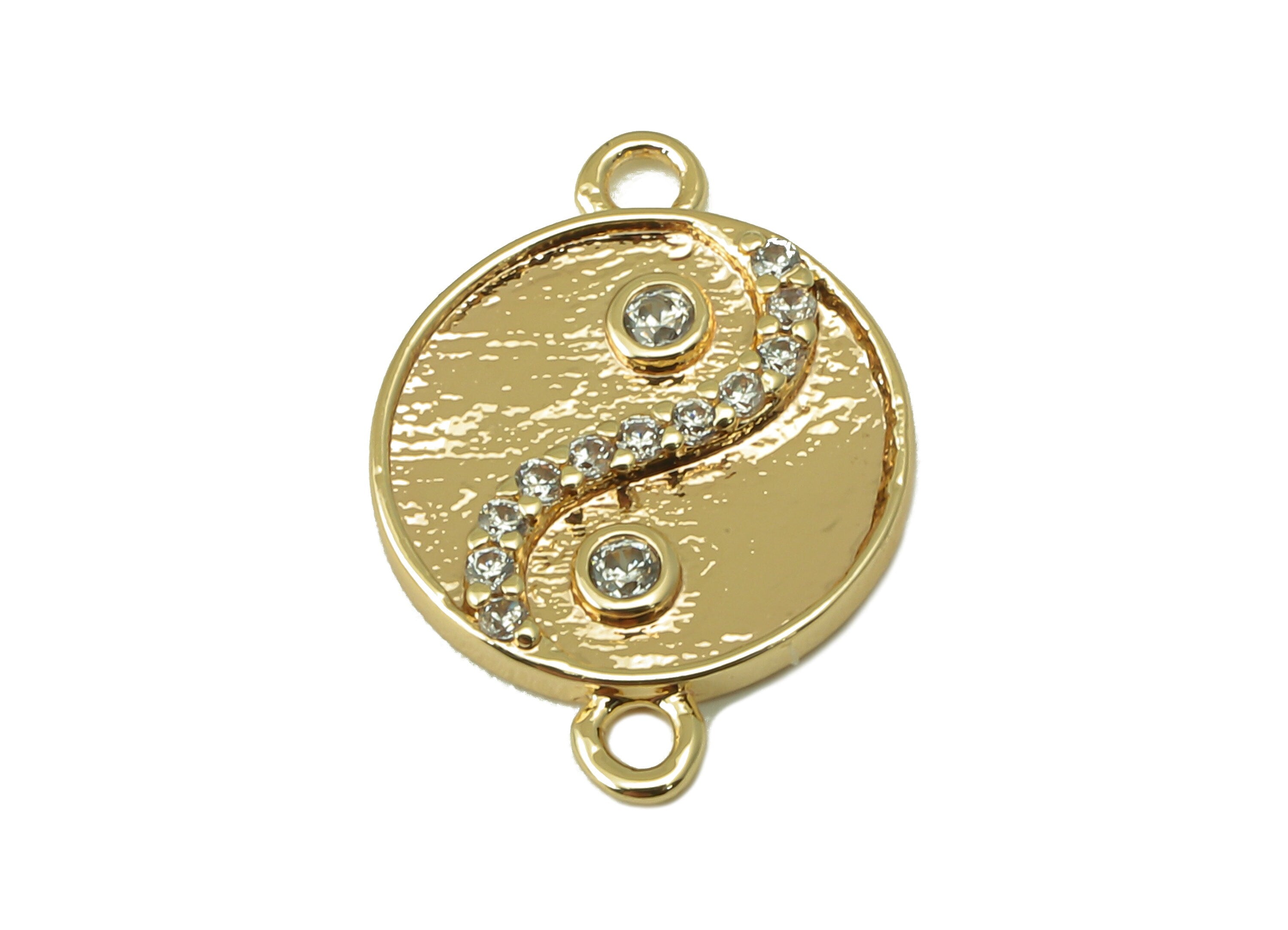 Brass Round Zircon Earrings-Brass Zircon Charm-Necklace Connector-Dot Necklace-Jewelry Supplies-15.11 x 10.86x 1.55mm-RGP6153 - DOMEDBAZAAR