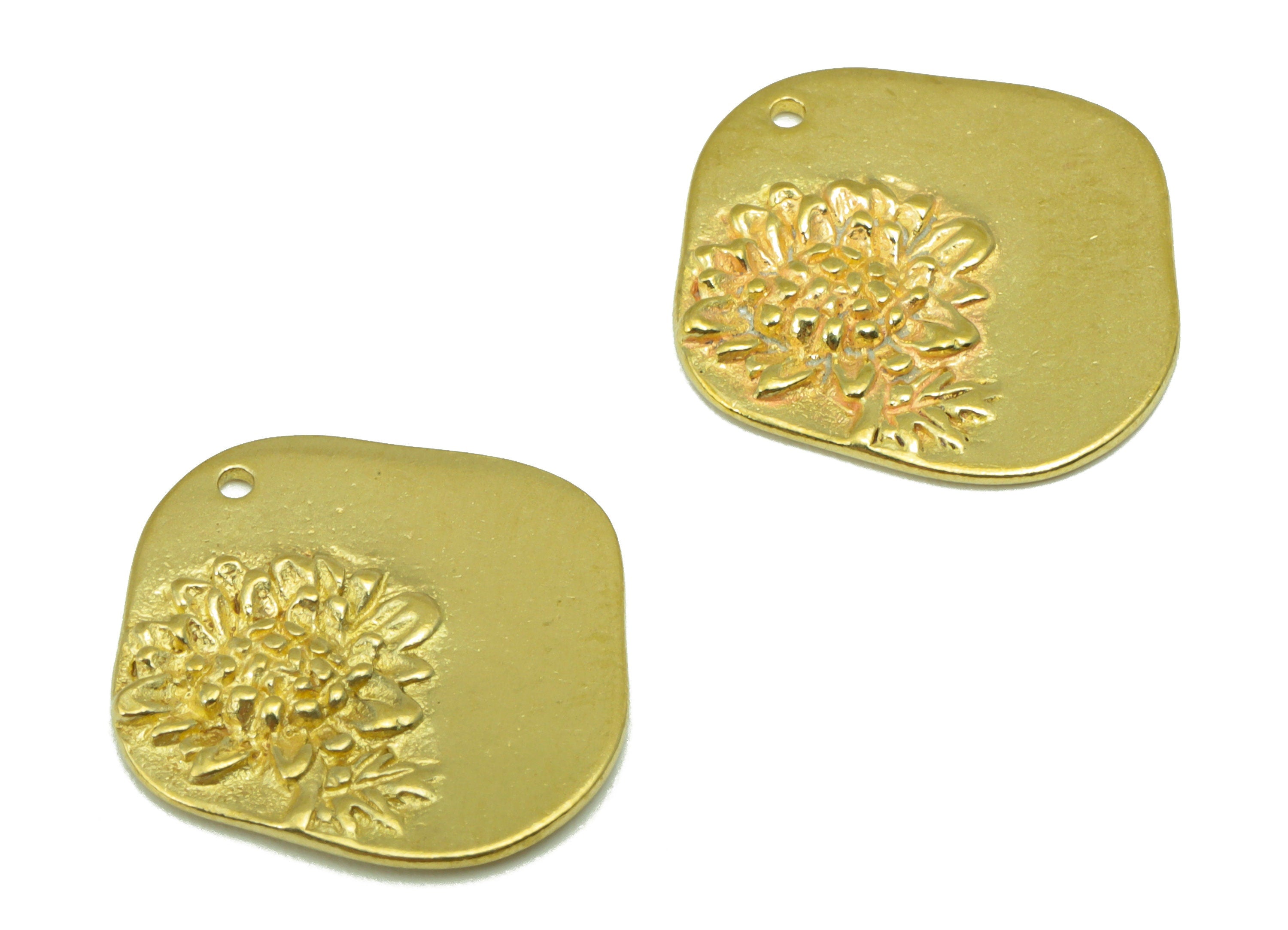 Brass Square Flower Pendant - Peony Flower Charm - Peony Flower Earring - Jewelry Supplies -18 x 17x 1.48mm-PP8455 - DOMEDBAZAAR