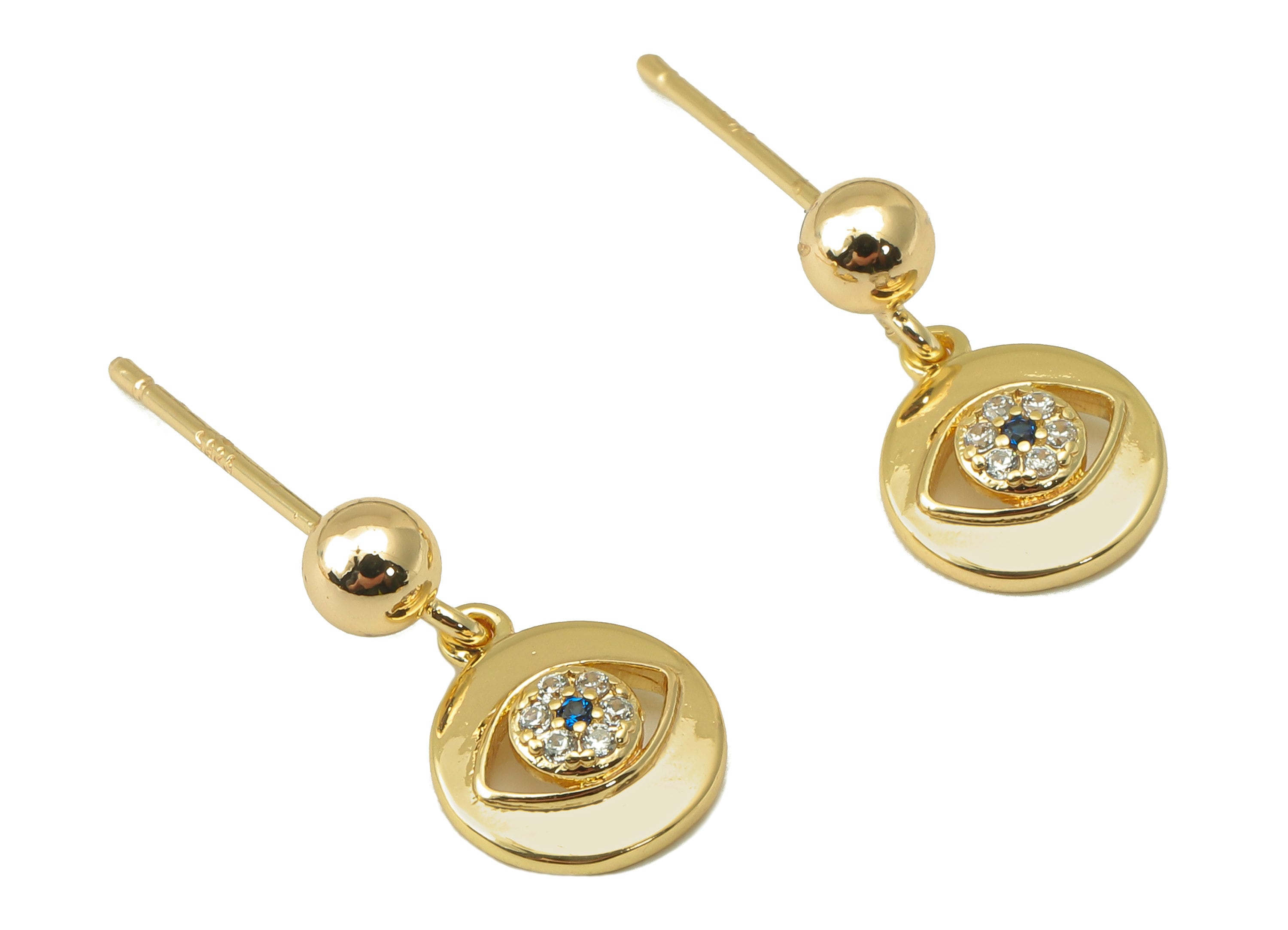 Brass Eye Stud Earring -Brass Round Earring Post- Cubic Zirconia Earring - CZ Earring Post-18K Real Gold Plating - 15.6x 8.4x2.3mm - RGP6010 - DOMEDBAZAAR
