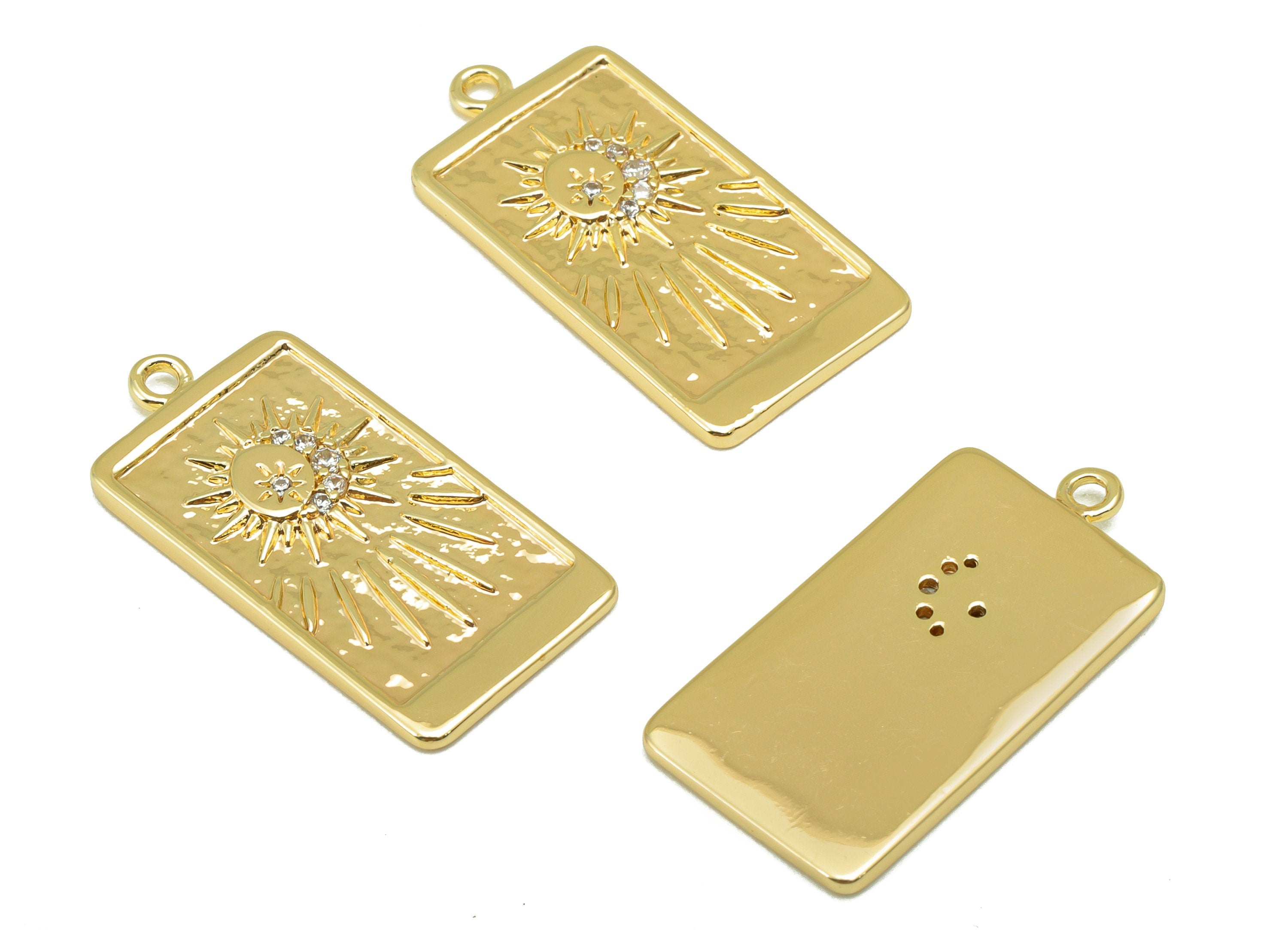 Brass Rectangle Charm - Brass Crescent Charm For Pendant - Rectangle Sun Pendant  - 18K Real Gold Plated - 27x13x2mm - RGP6223 - DOMEDBAZAAR