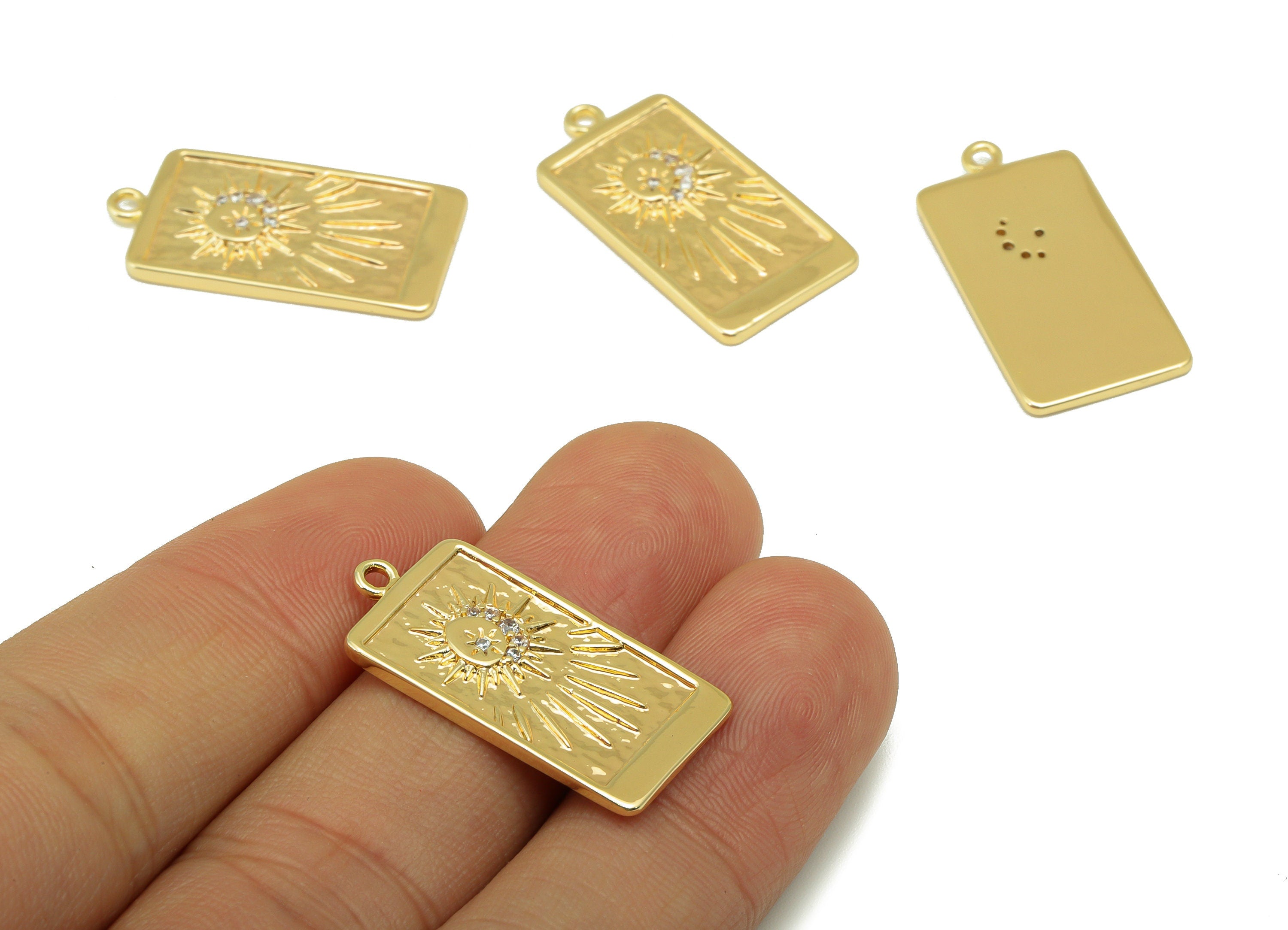 Brass Rectangle Charm - Brass Crescent Charm For Pendant - Rectangle Sun Pendant  - 18K Real Gold Plated - 27x13x2mm - RGP6223 - DOMEDBAZAAR