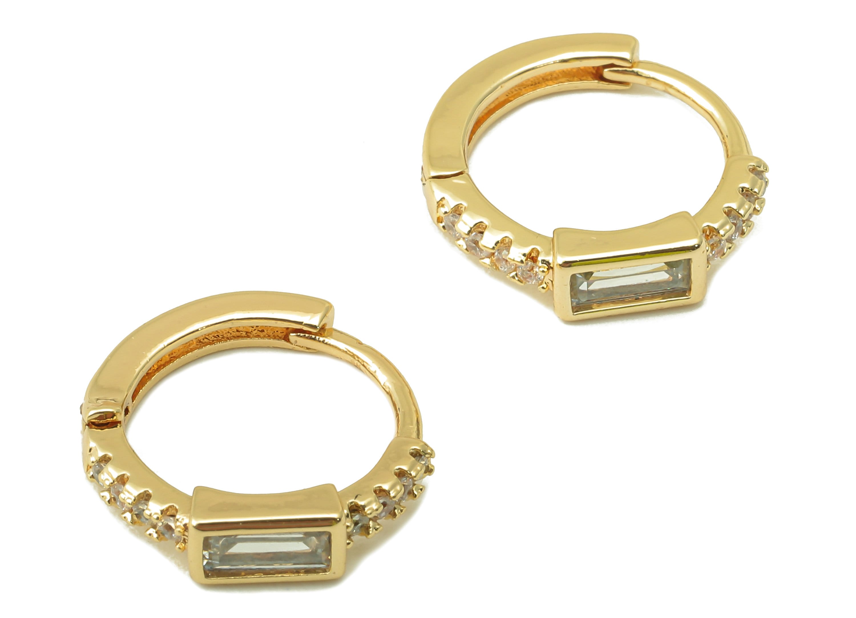 Brass Huggies Hoop Earring - Dainty Zircon Huggie with Open Ring – Small Clasp Hoop Earring- 18K Real Gold Plating - 14x14x1.89mm - RGP6013 - DOMEDBAZAAR