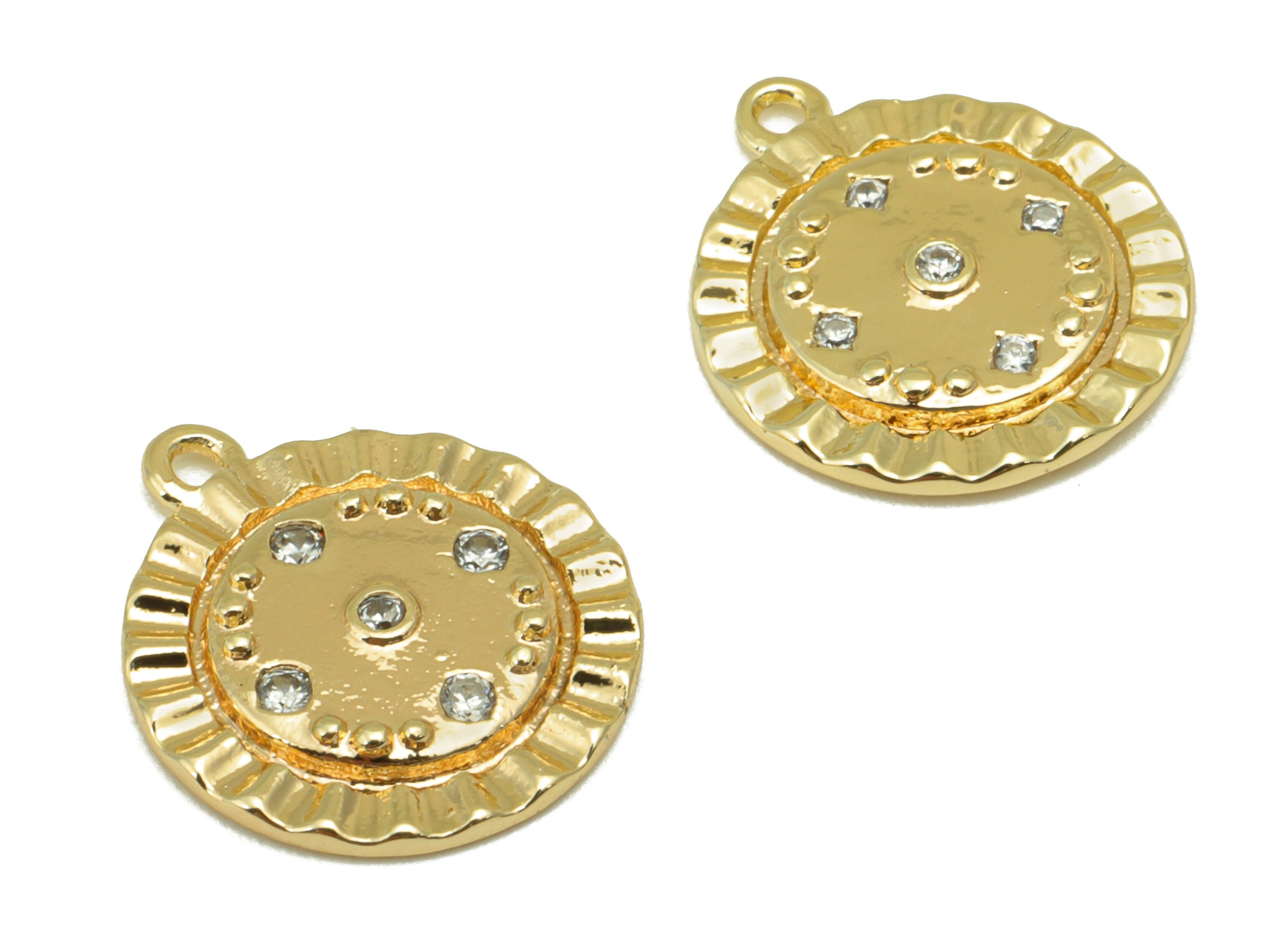 Brass Round Charm - Brass Cubic Zirconia Charm - Lace Dot Earring Charm - For Necklace - 18K Real Gold Plated -13.69x12x1.7mm - RGP6254 - DOMEDBAZAAR