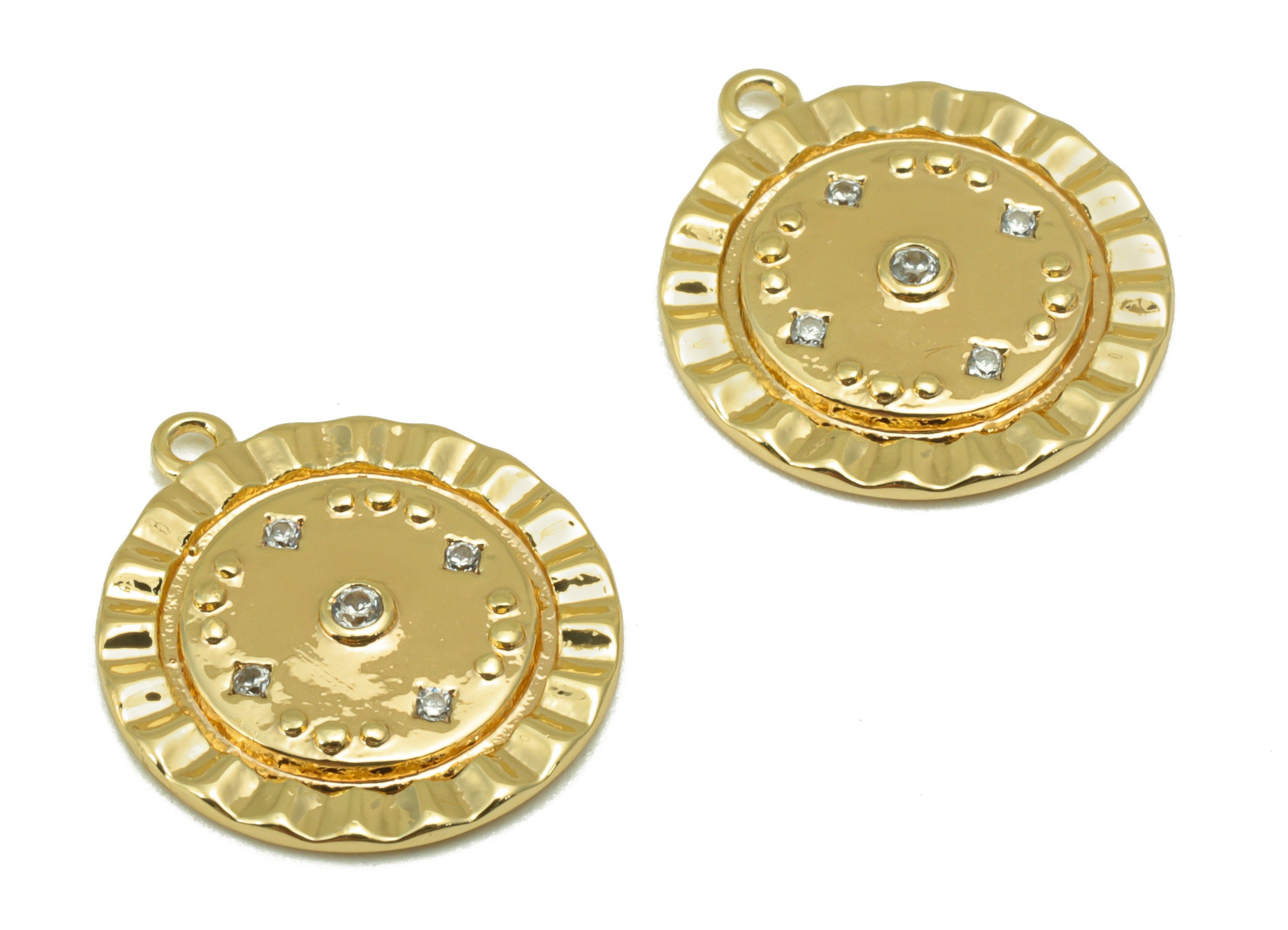 Brass Round Charm - Brass Cubic Zirconia Charm - Lace Dot Earring Charm - For Necklace - 18K Real Gold Plated -16x 14.47x 2.05mm - RGP6258 - DOMEDBAZAAR