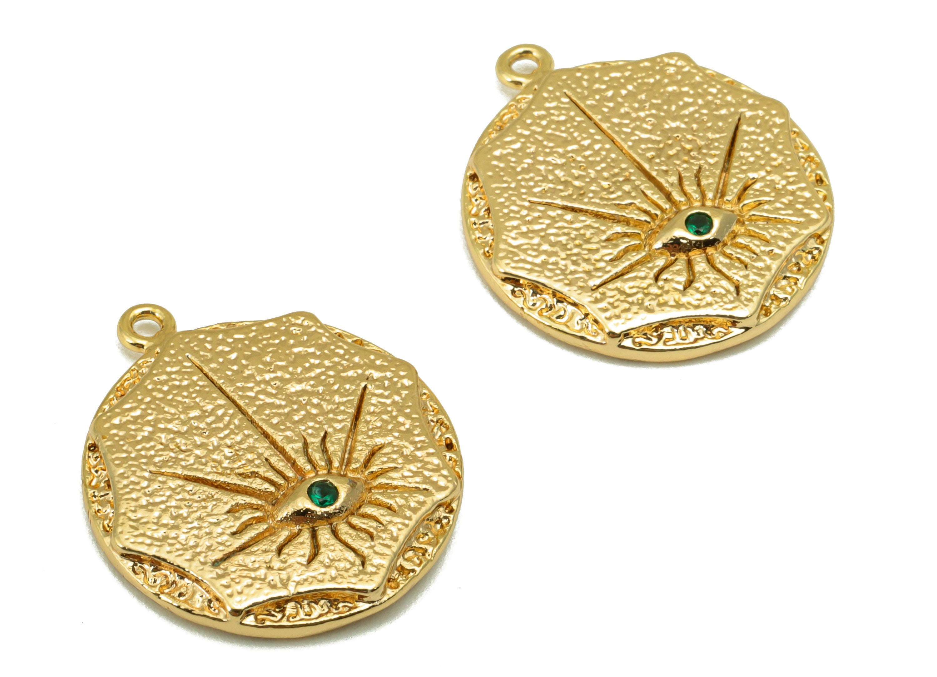 Brass Eye Charm - Brass Cubic Zirconia Charm - Double Sided Earring Charm - For Necklace - 18K Real Gold Plated -20.79x 18x 2.65mm - RGP6303 - DOMEDBAZAAR