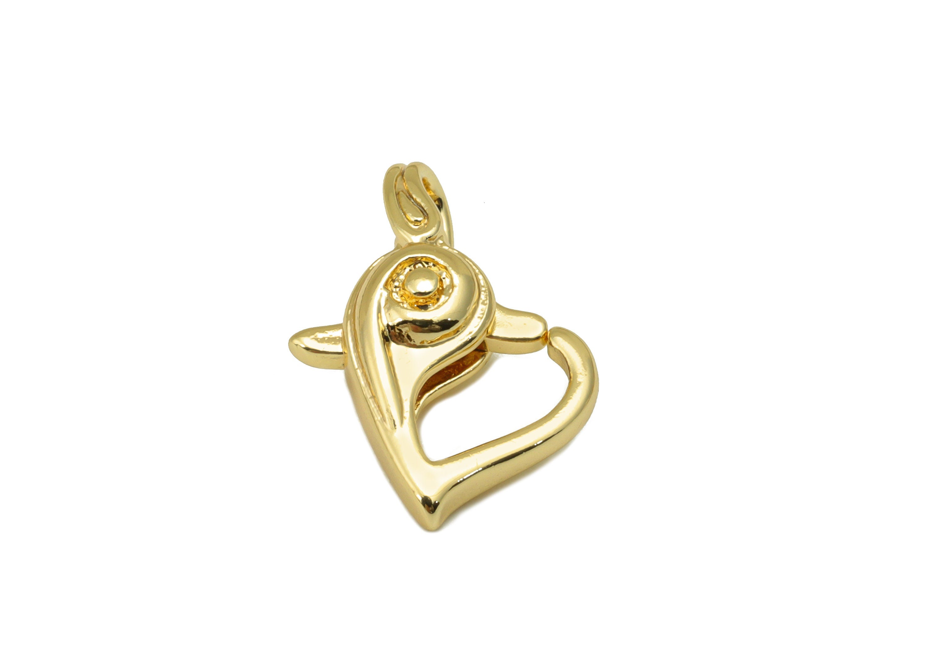 Brass Heart Charm - Brass Heart Bird Clasp - Parrot Clasp Charm For Pendant - Animal For Necklace - 18K Real Gold Plated-17x12x5mm - RGP6360 - DOMEDBAZAAR